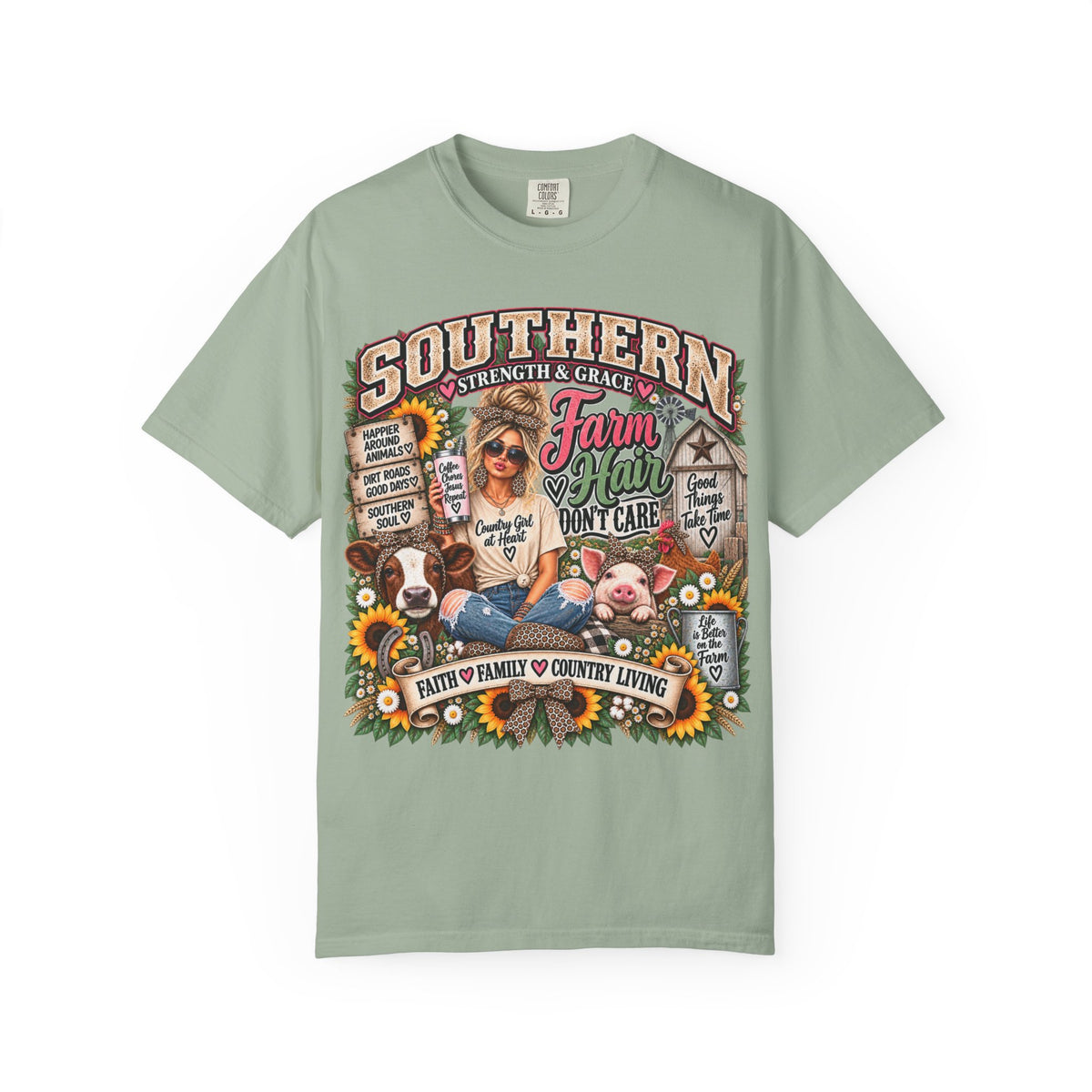 Southern Strength & Grace Farm Hair Don’t Care Country Girl Tee – Faith, Family & Country Living Shirt