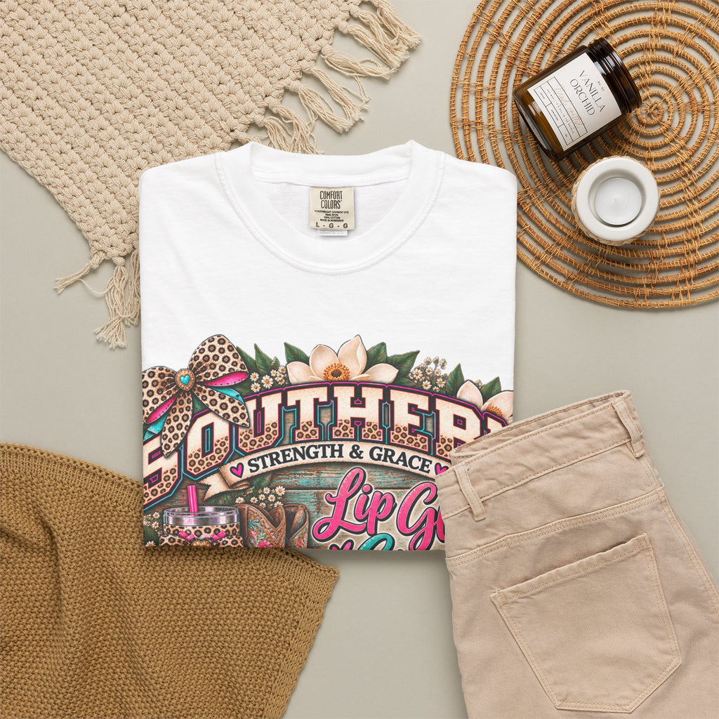 Southern Strength & Grace Tee – Lip Gloss, Grit & Faith Graphic Shirt