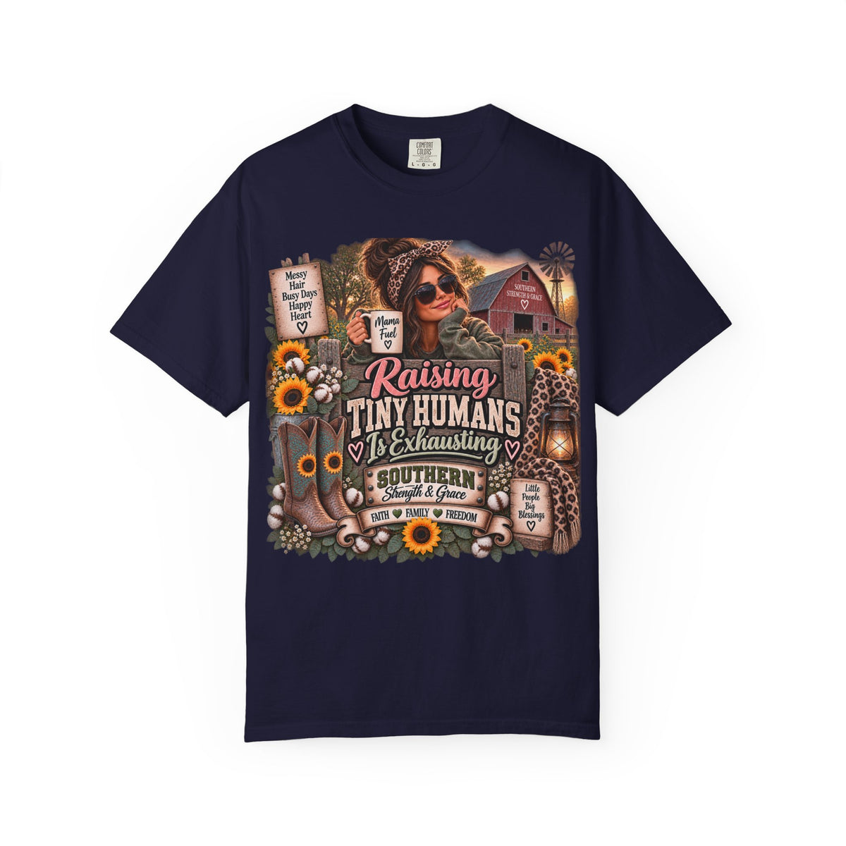 Raising Tiny Humans Farm Mom T-Shirt — Funny Southern Mama Parenting Tee