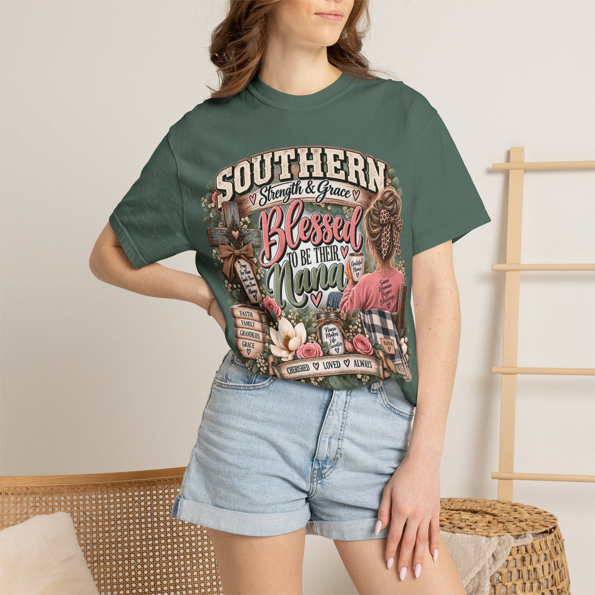 T-Shirt — "Southern Blessed" Grandma Floral Graphic Tee