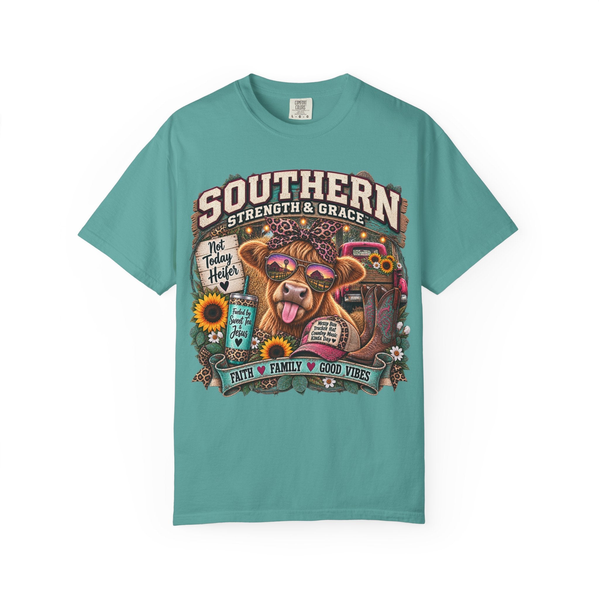 Southern Strength & Grace T-Shirt — Cow Graphic ‘Faith • Family • Good Vibes’ Tee