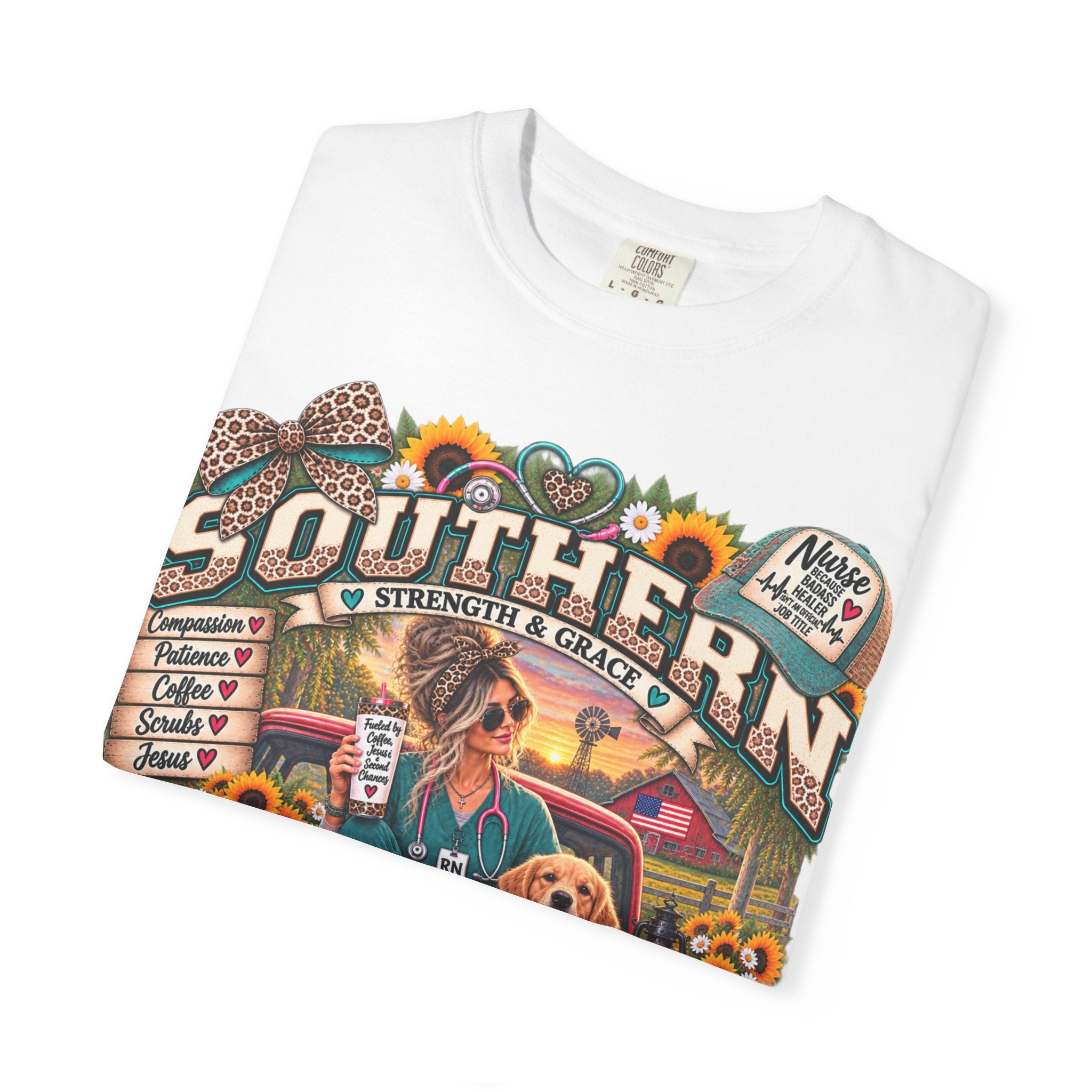 Southern Roots Vintage T-Shirt — 'Southern' Graphic with Sunflowers & Dog