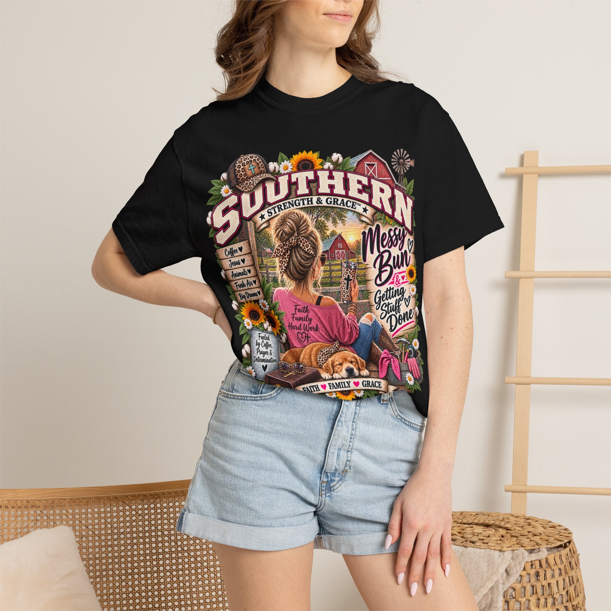 Southern Messy Bun T-Shirt — Strength & Grace Graphic Tee