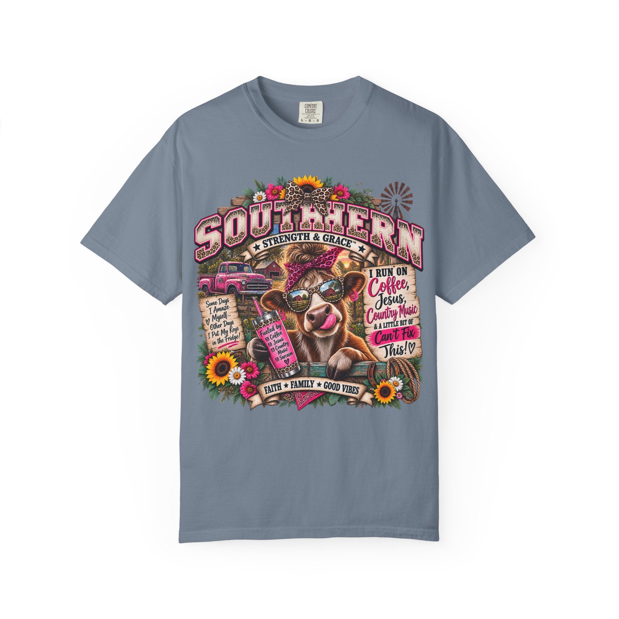 Southern Cow Graphic T-Shirt — "Southern by Strength & Grace" Vintage Country Tee