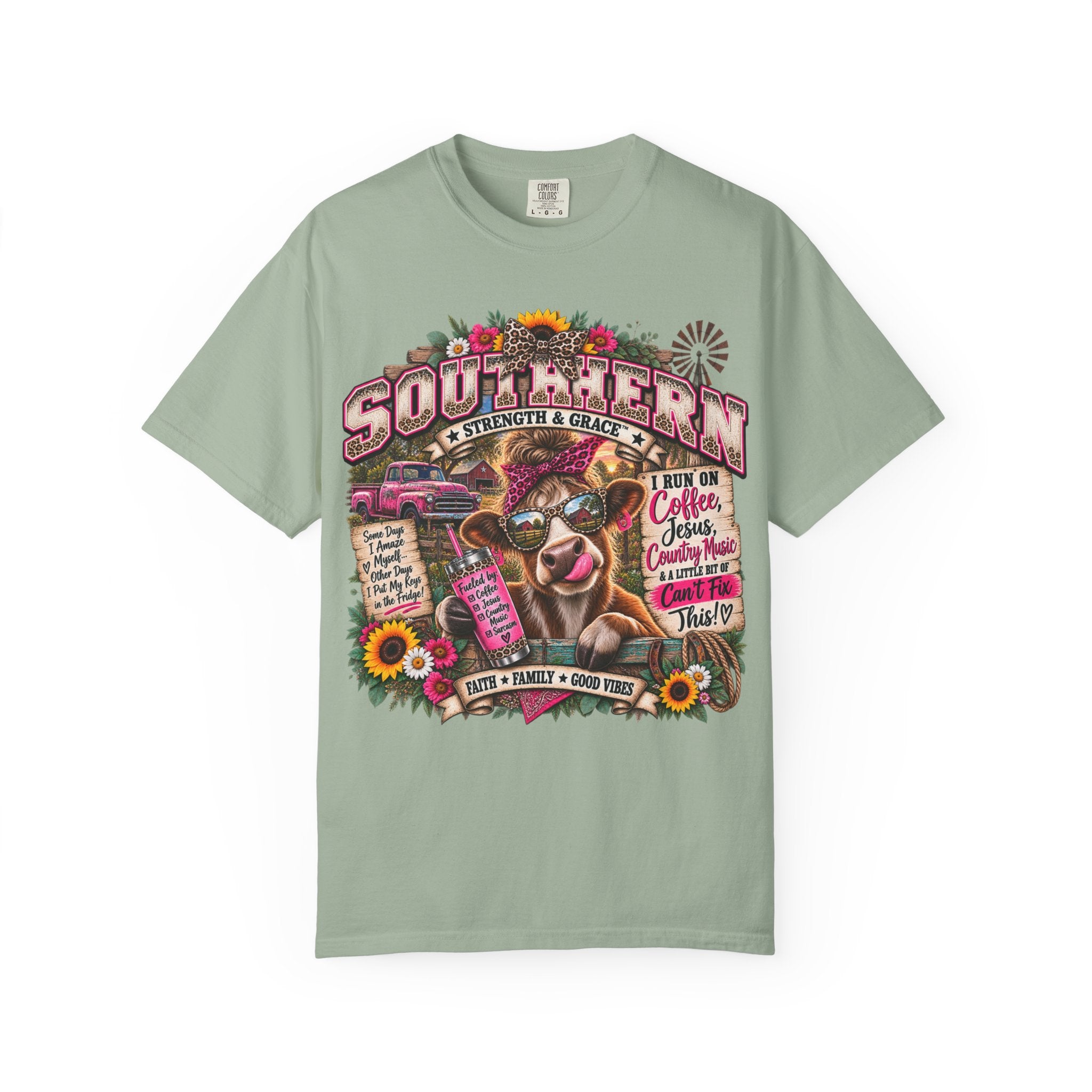 Southern Cow Graphic T-Shirt — "Southern by Strength & Grace" Vintage Country Tee