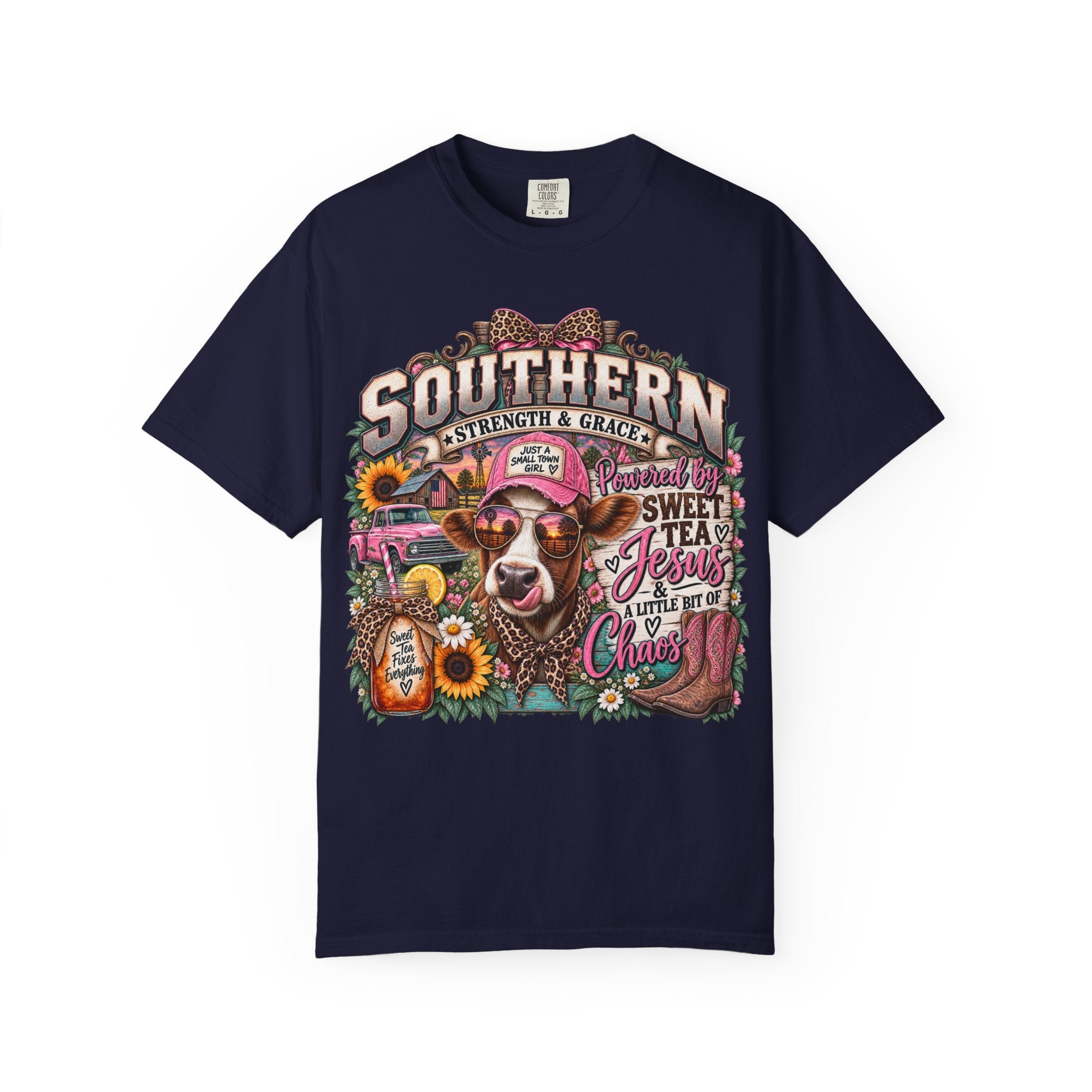 Southern Strength & Grace T-Shirt — Sweet Tea, Jesus & Country Cow Graphic Tee