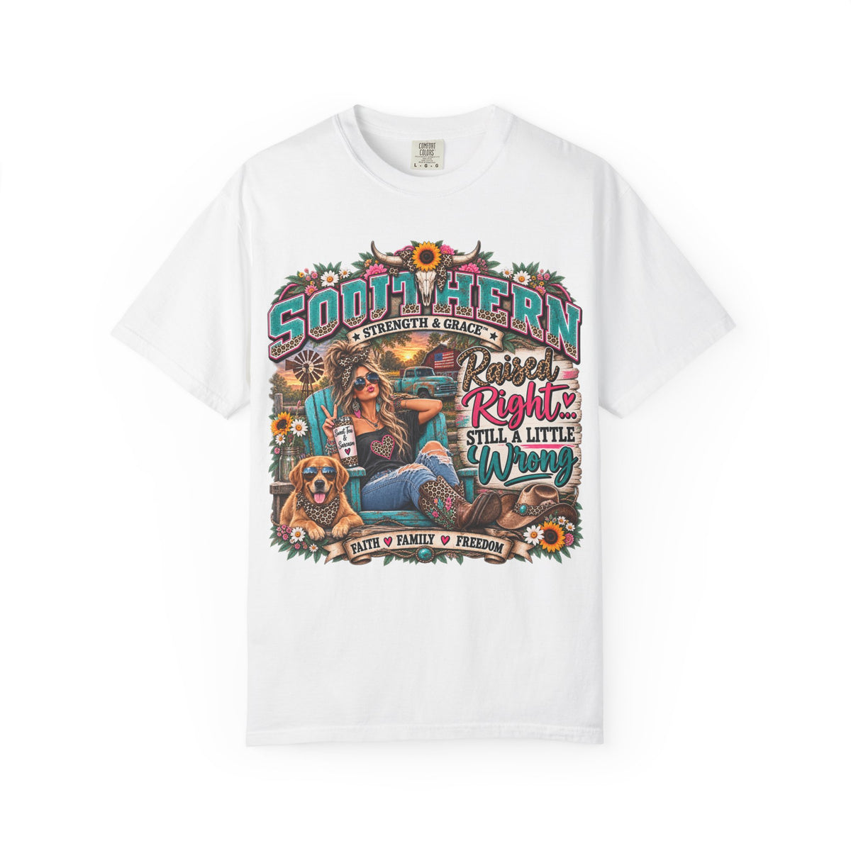 Southern Vibes T-Shirt — "Raised Right...Still A Little Wild" Graphic Tee