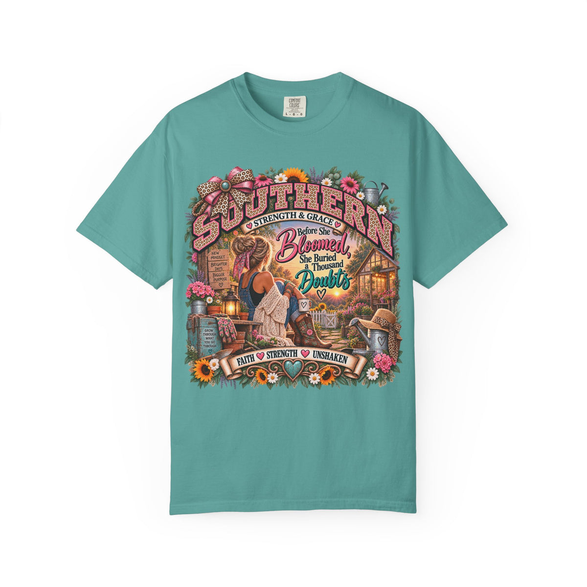 Southern Strength & Grace Comfort Colors Shirt, Faith Inspired Floral Graphic Tee