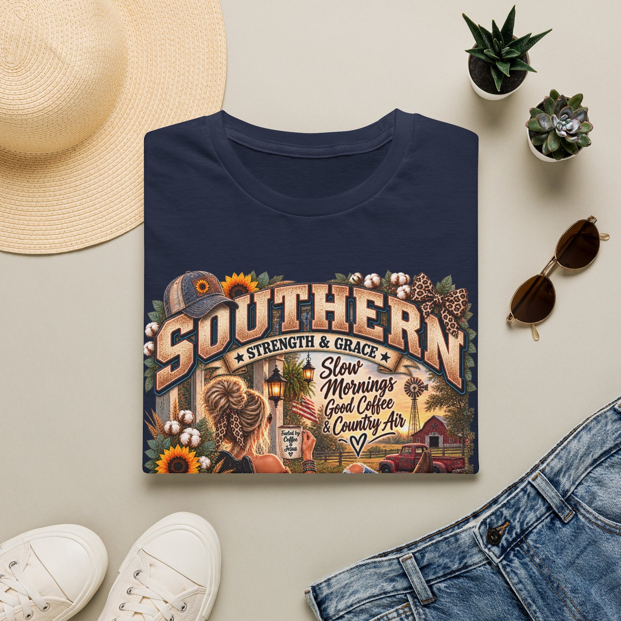 Southern Strength & Grace T-Shirt — 'Southern' Country Life Graphic Tee (Slow Mornings, Good Coffee & Country Air)