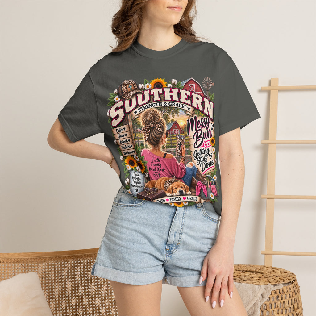 Southern Messy Bun T-Shirt — Strength & Grace Graphic Tee