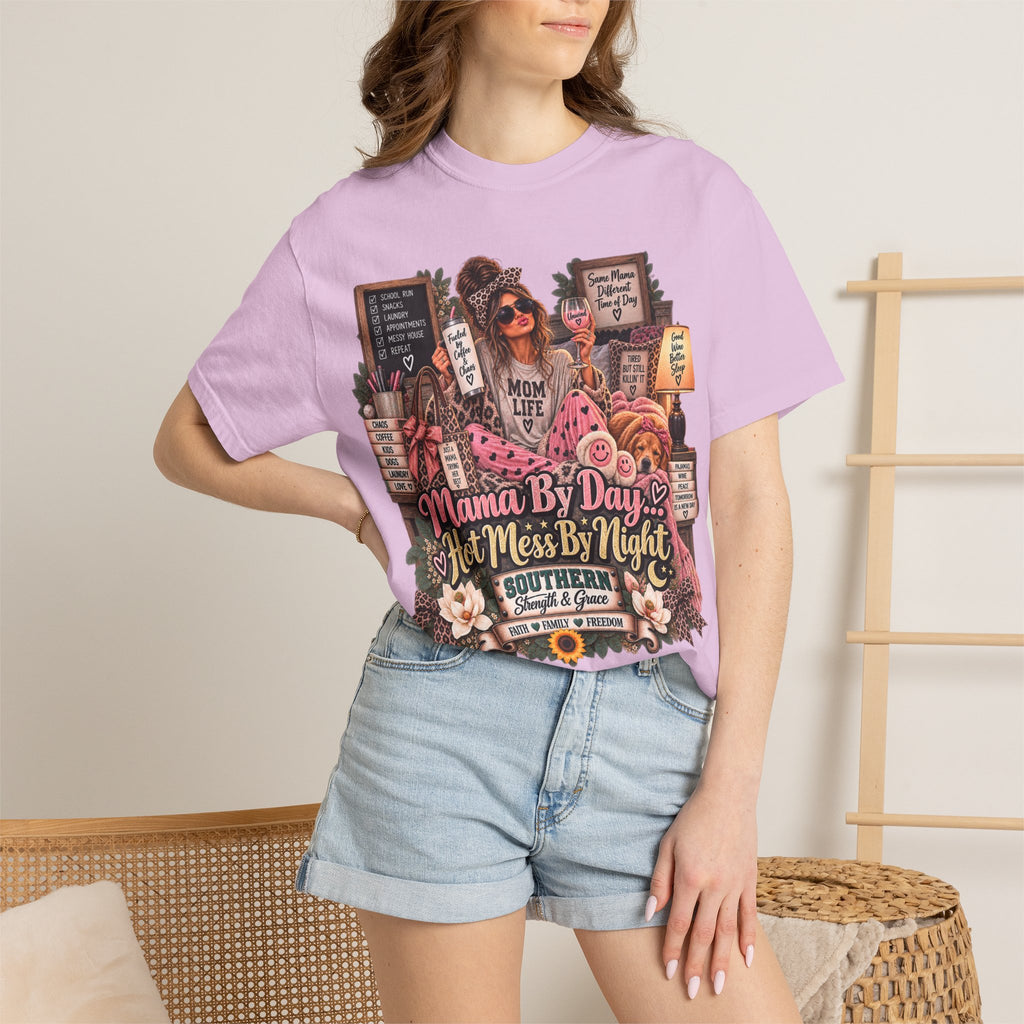 Mama By Day, Hot Mess By Night T-Shirt — Funny Mom Graphic Tee