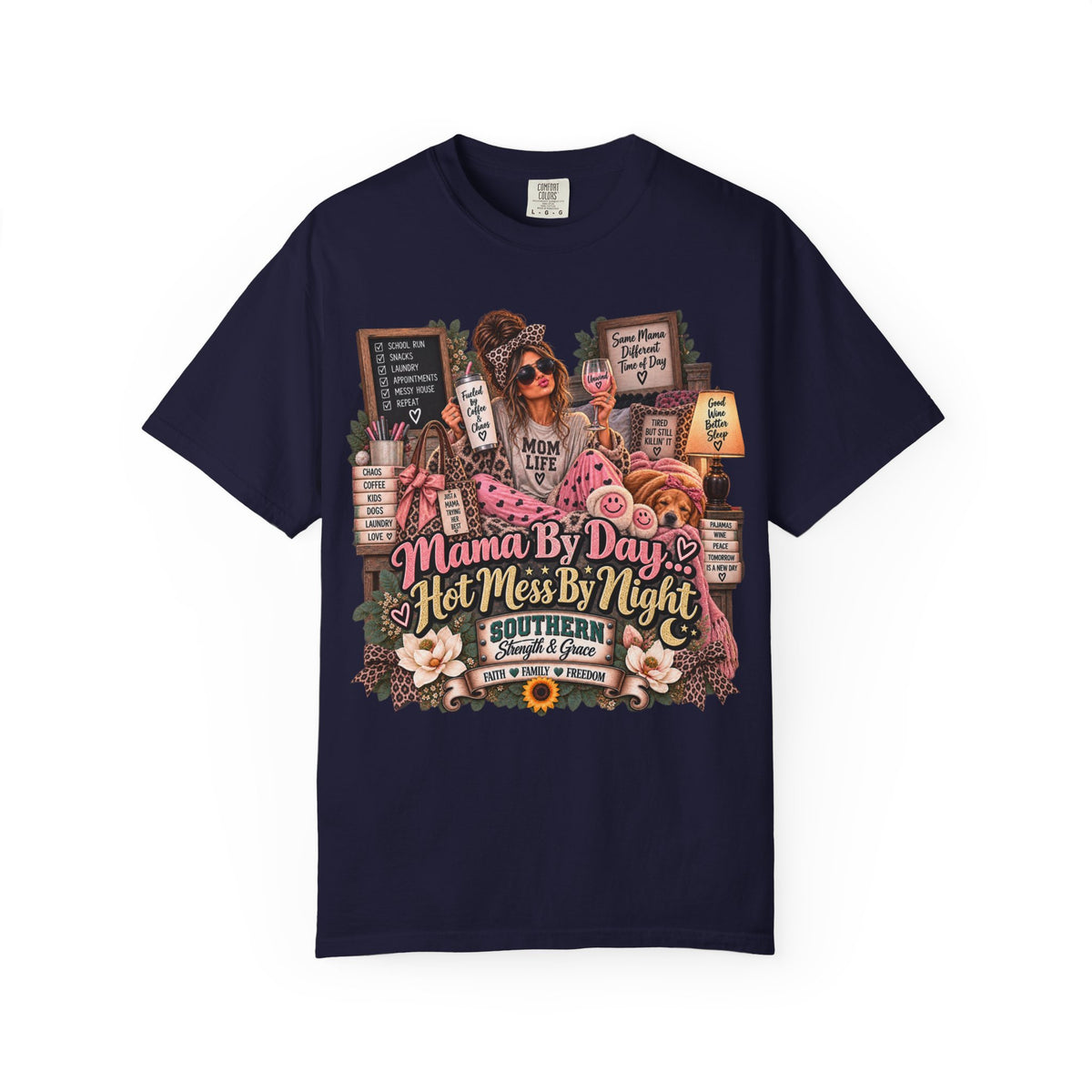 Mama By Day, Hot Mess By Night T-Shirt — Funny Mom Graphic Tee