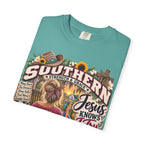 Southern Faith T-Shirt — "Jesus Knows I Try" Graphic Tee with Sunflowers & Family Vibe