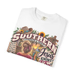 Southern Faith T-Shirt — "Jesus Knows I Try" Graphic Tee with Sunflowers & Family Vibe