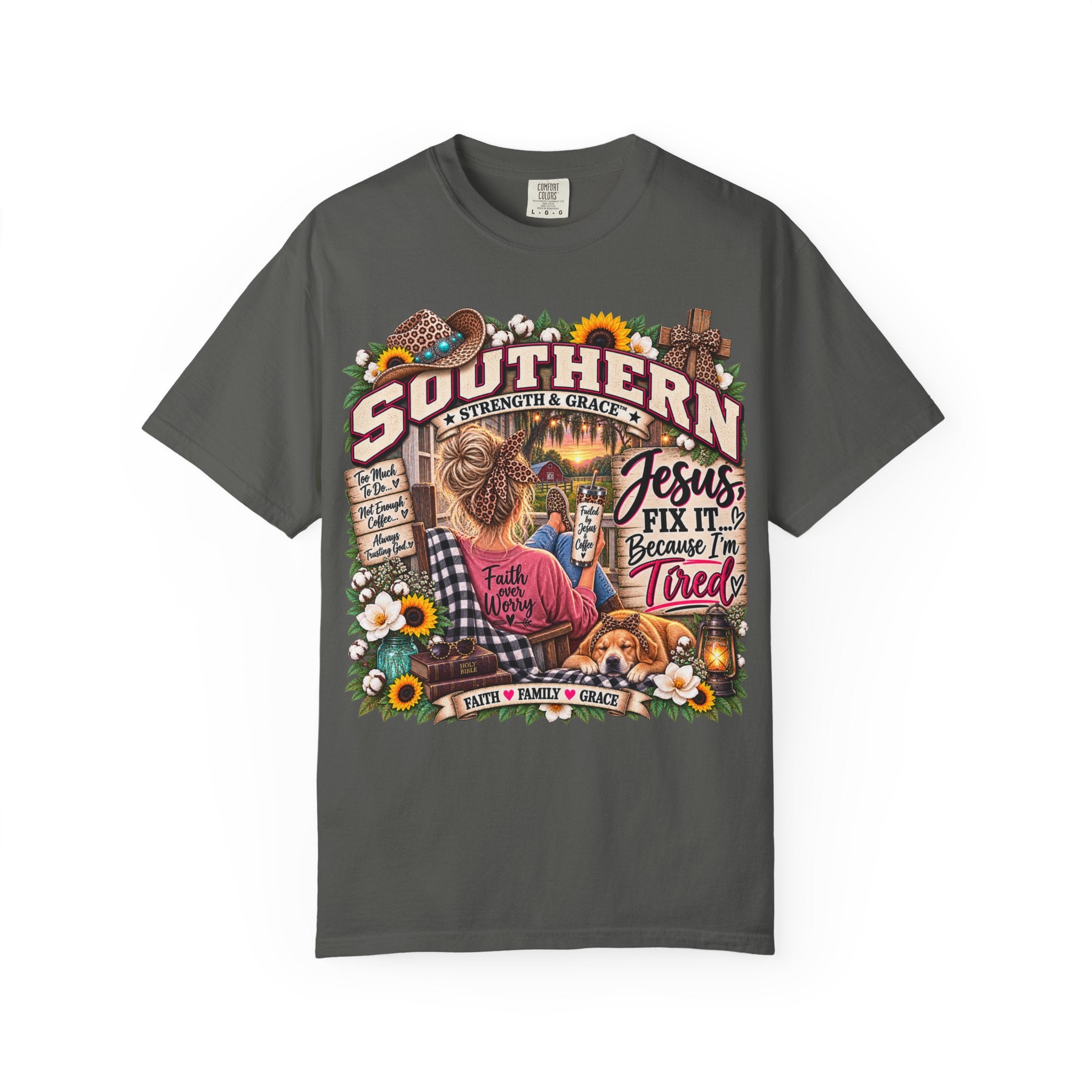 Southern Faith T-Shirt – “Jesus Fix It Because I Tried” Rustic Country Graphic Tee