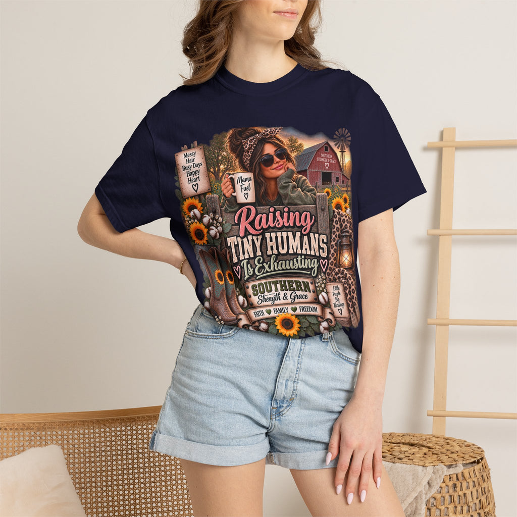 Raising Tiny Humans Farm Mom T-Shirt — Funny Southern Mama Parenting Tee