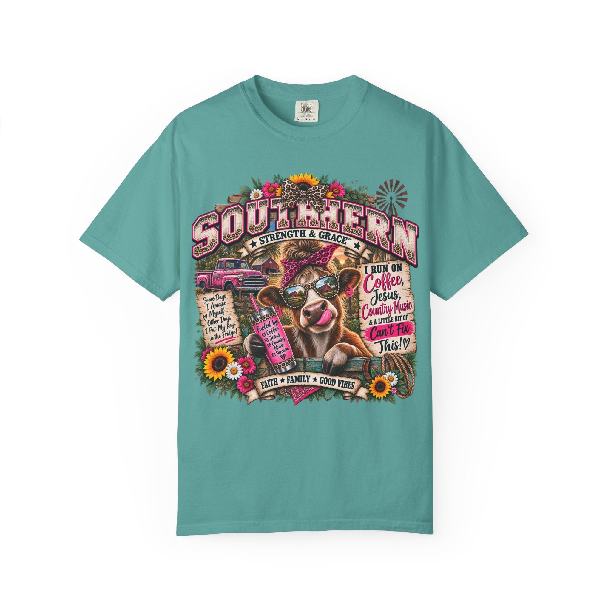 Southern Cow Graphic T-Shirt — "Southern by Strength & Grace" Vintage Country Tee