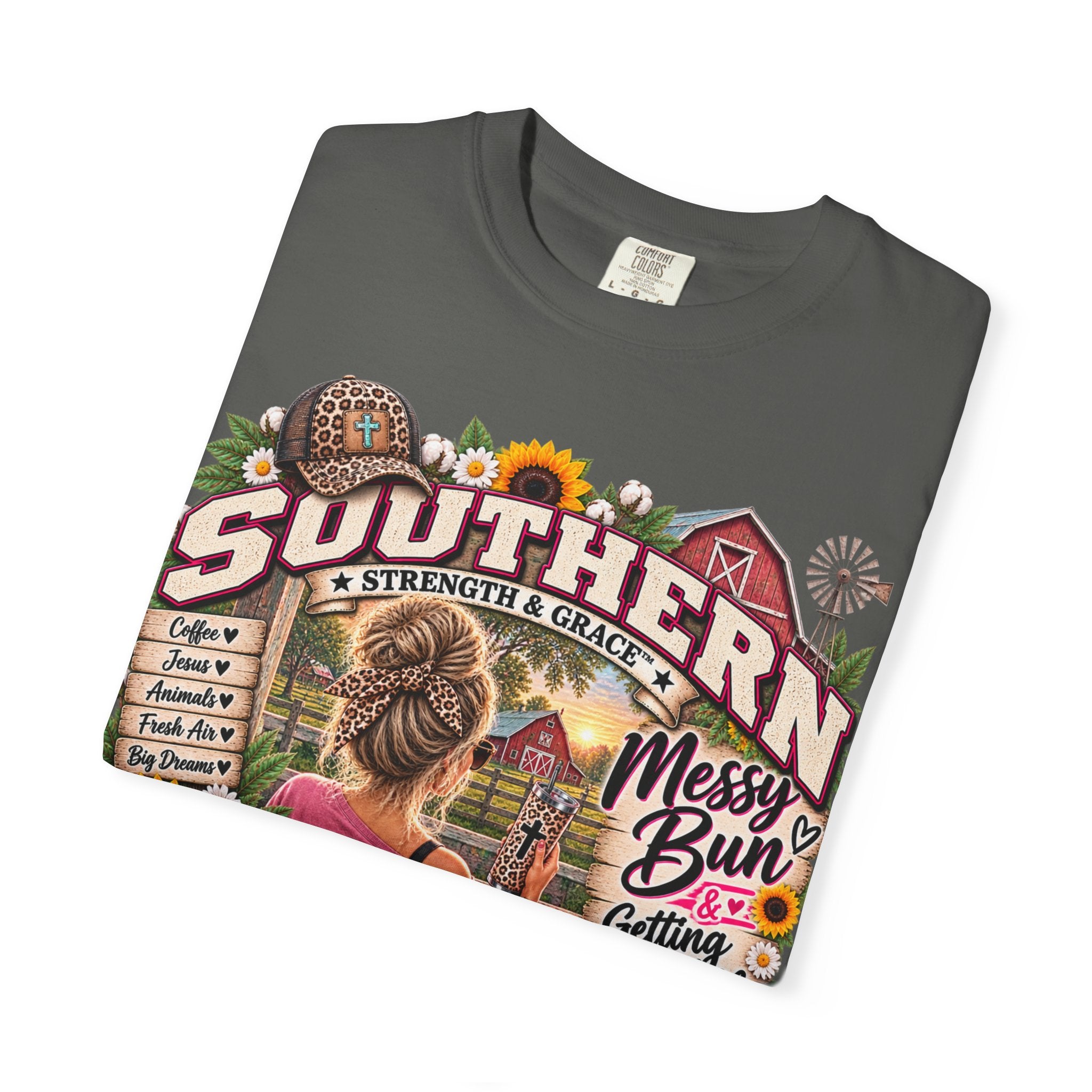 Southern Messy Bun T-Shirt — Strength & Grace Graphic Tee