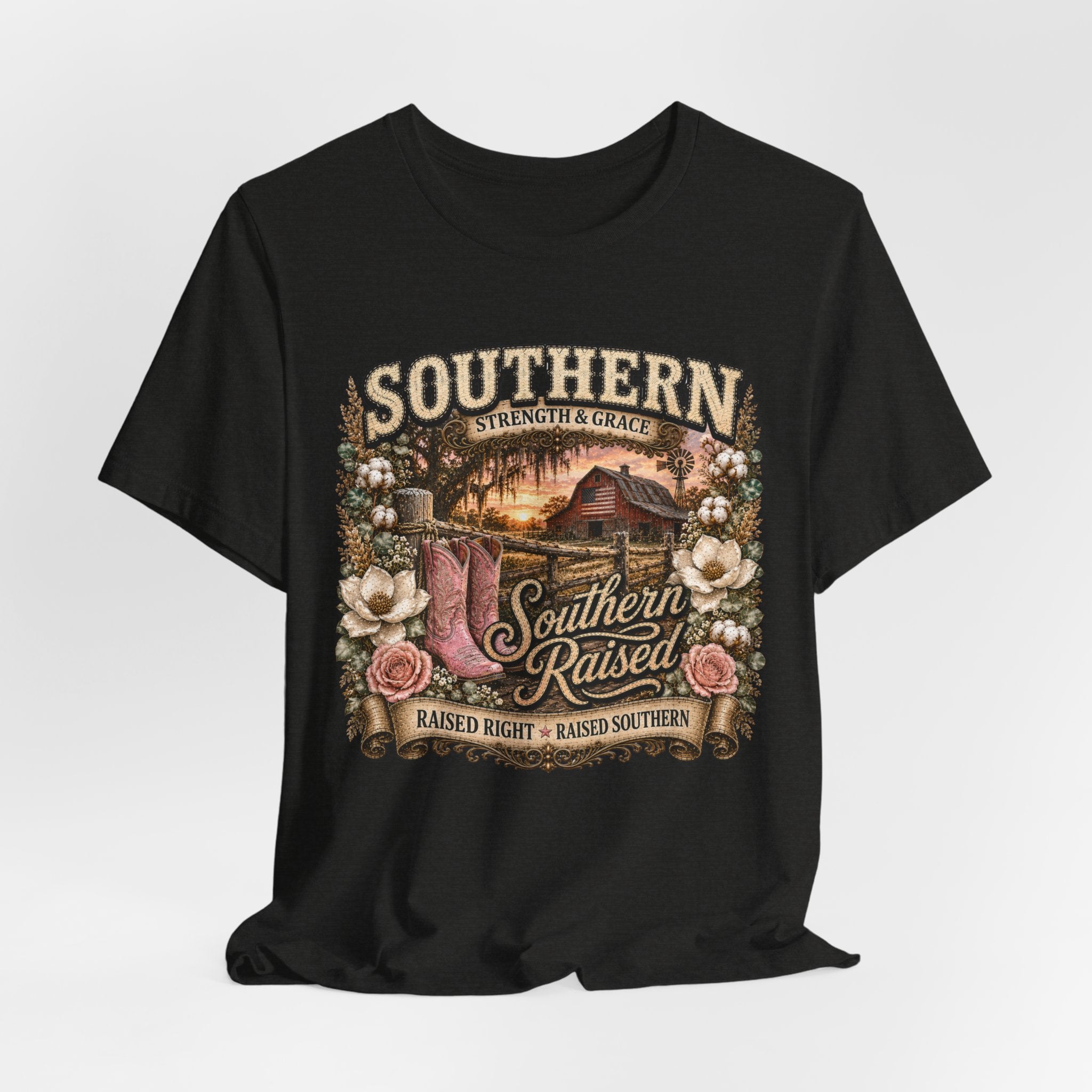 Southern Raised Tee - Vintage Country 'Southern Strength & Grace' Graphic T-Shirt