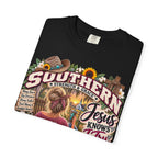 Southern Faith T-Shirt — "Jesus Knows I Try" Graphic Tee with Sunflowers & Family Vibe
