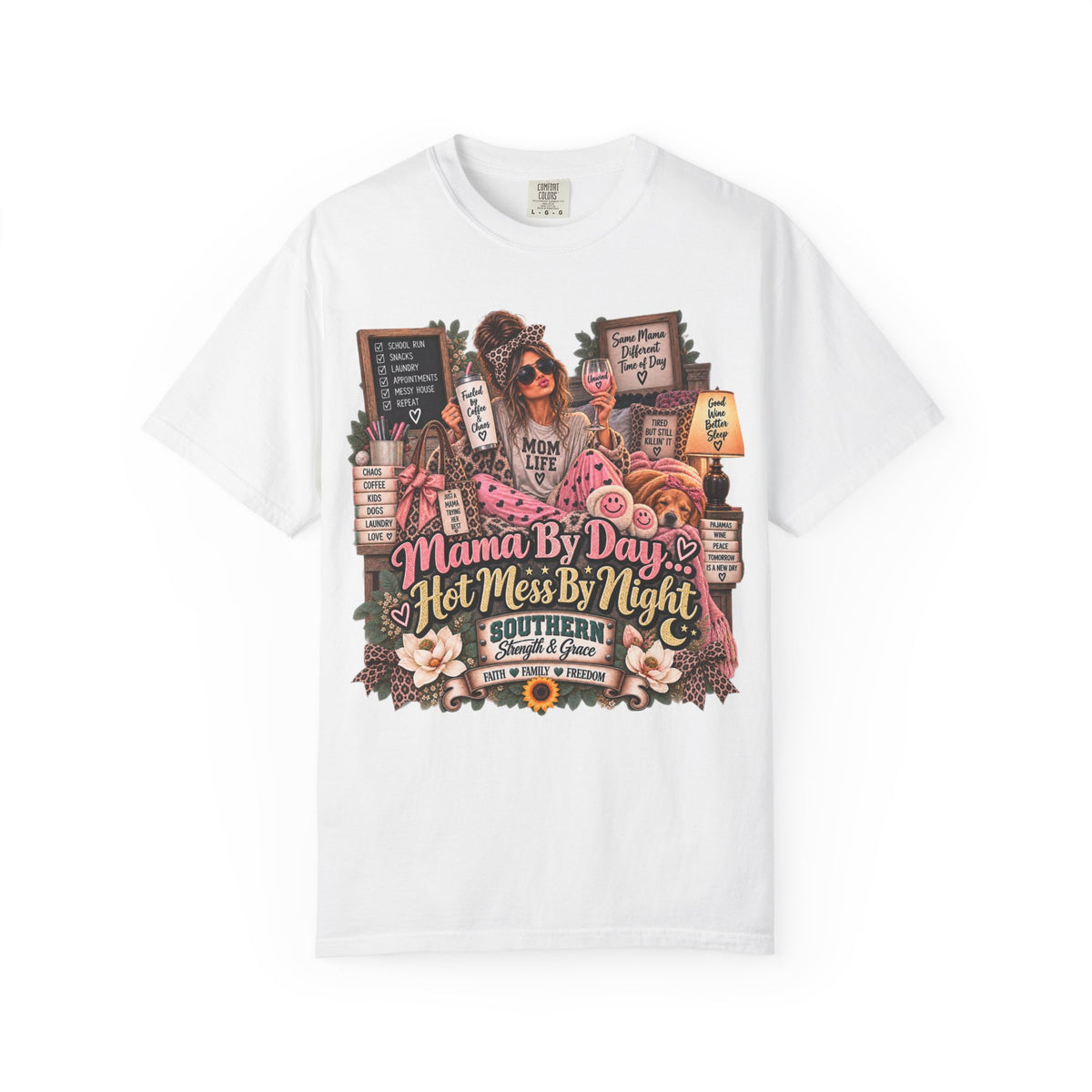 Mama By Day, Hot Mess By Night T-Shirt — Funny Mom Graphic Tee