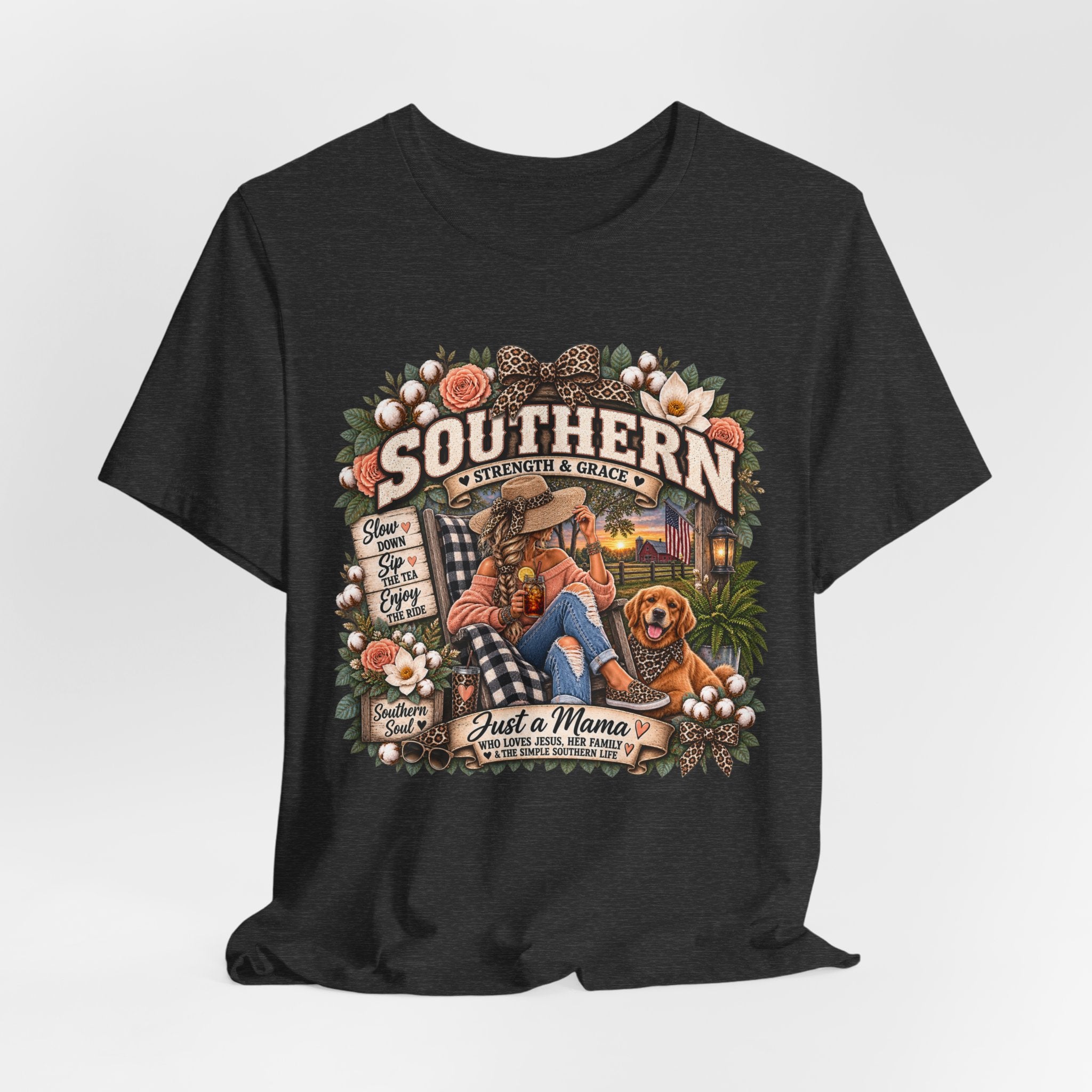Southern Mama T-Shirt – "Southern Strength & Grace" Graphic Tee with Dog