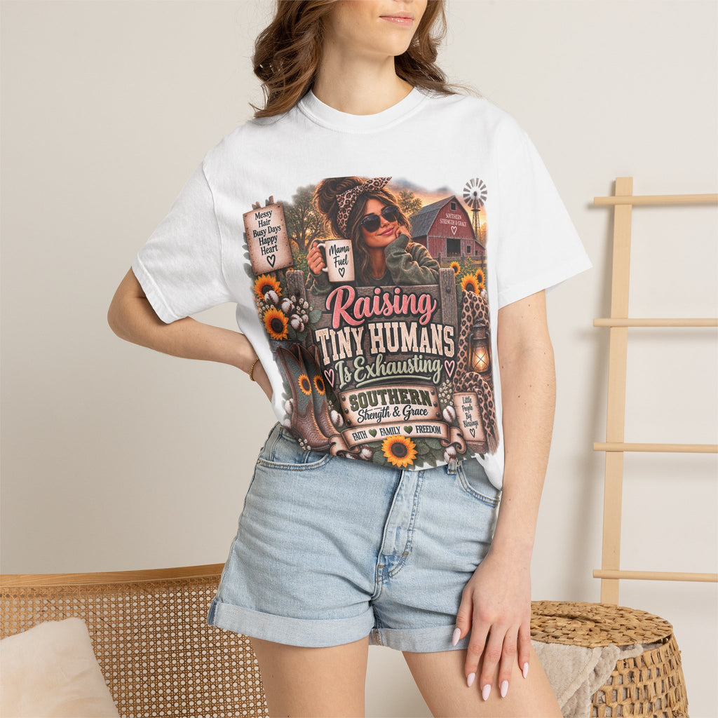 Raising Tiny Humans Farm Mom T-Shirt — Funny Southern Mama Parenting Tee