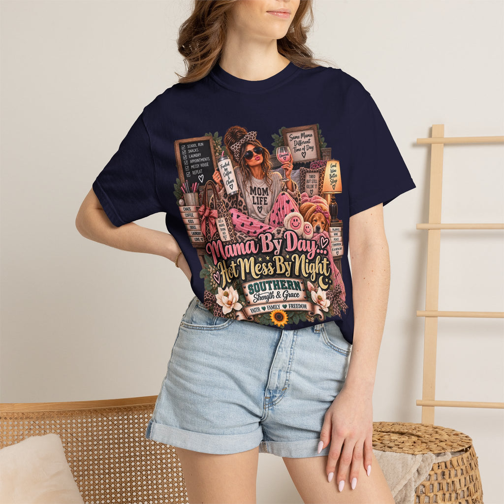 Mama By Day, Hot Mess By Night T-Shirt — Funny Mom Graphic Tee