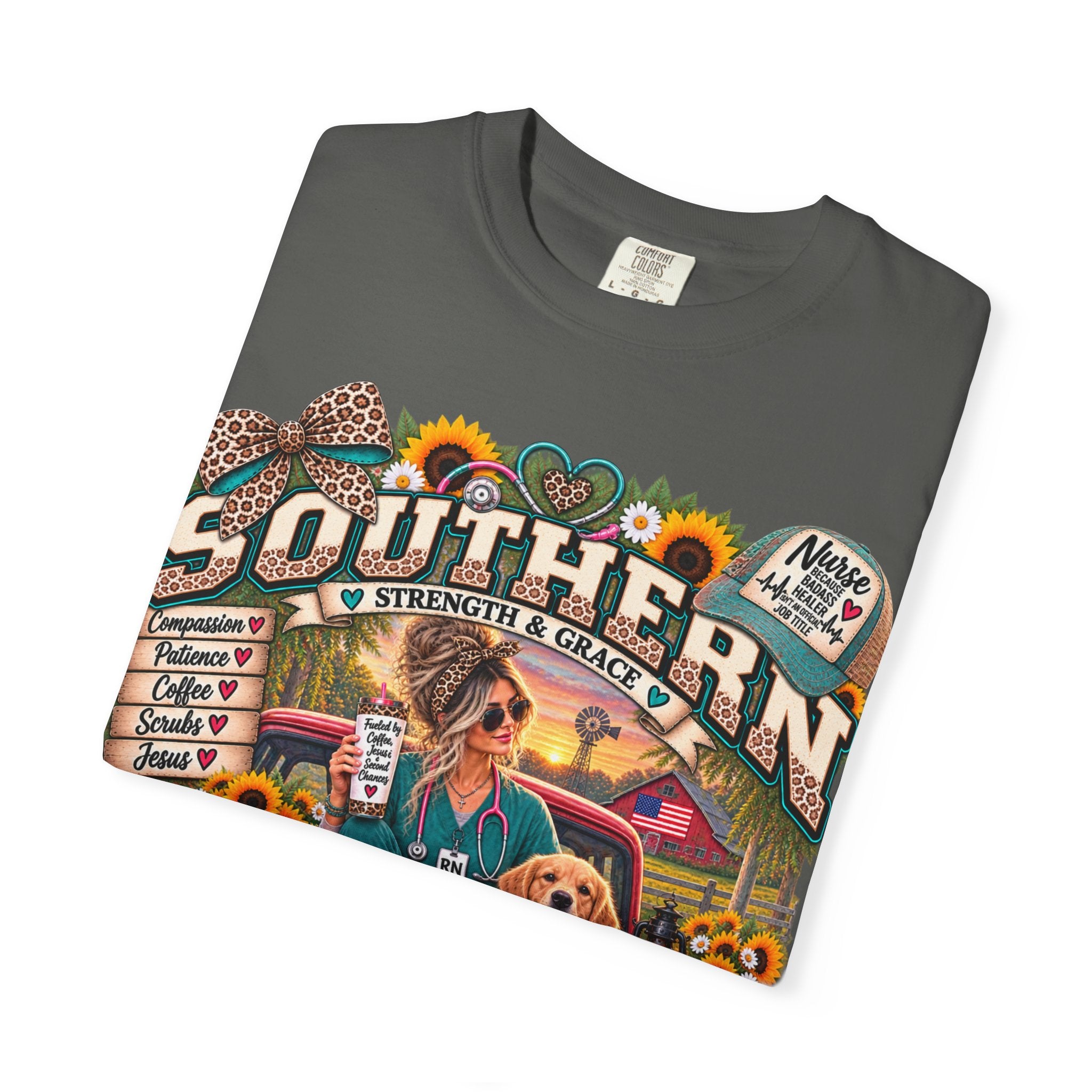 Southern Roots Vintage T-Shirt — 'Southern' Graphic with Sunflowers & Dog