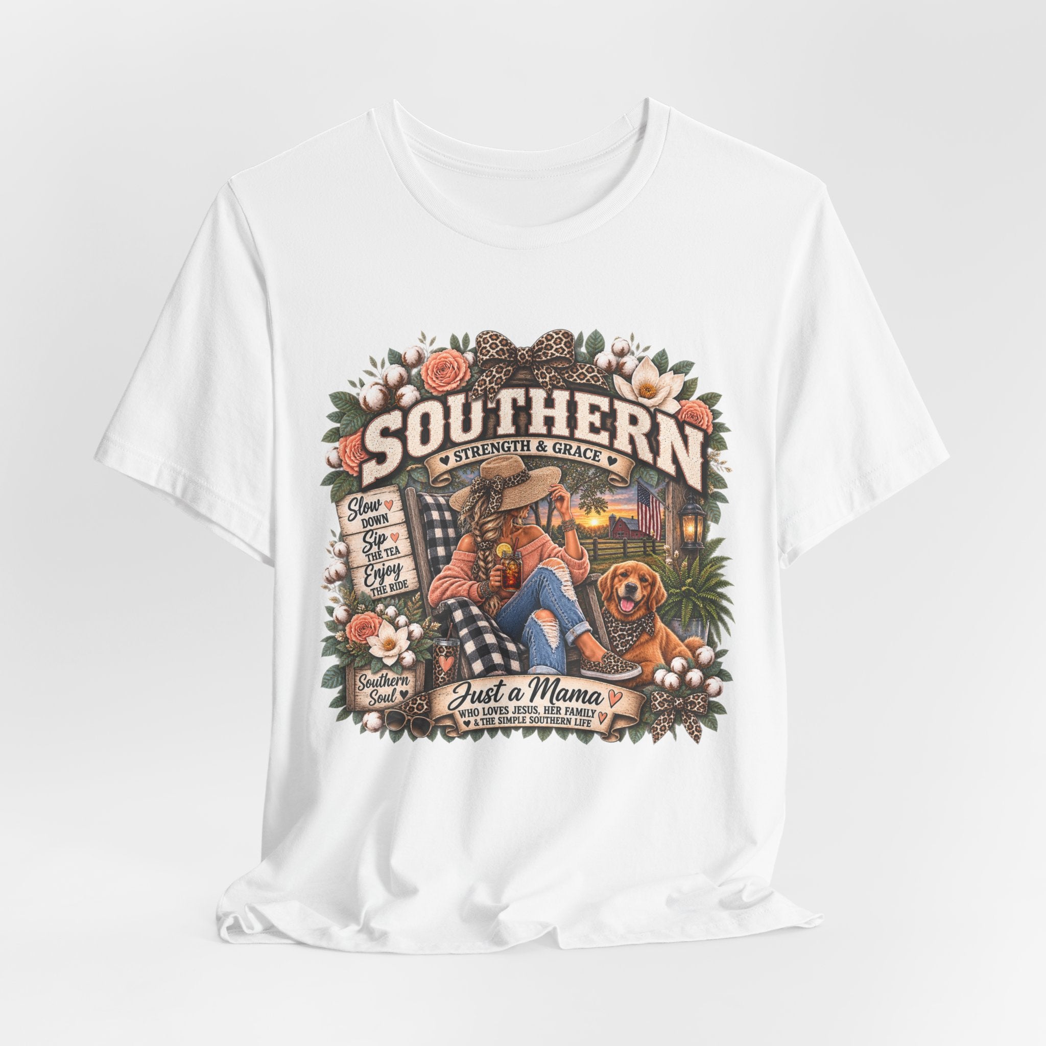 Southern Mama T-Shirt – "Southern Strength & Grace" Graphic Tee with Dog