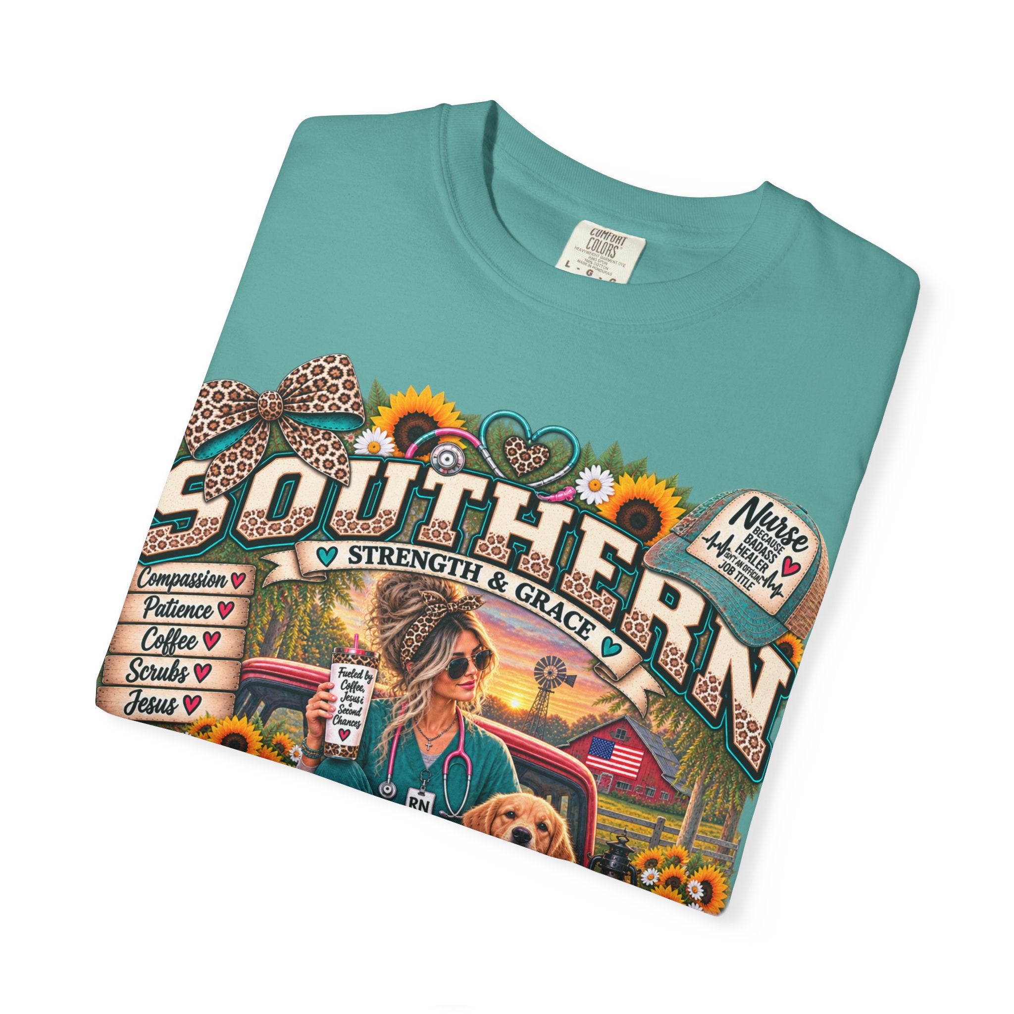 Southern Roots Vintage T-Shirt — 'Southern' Graphic with Sunflowers & Dog