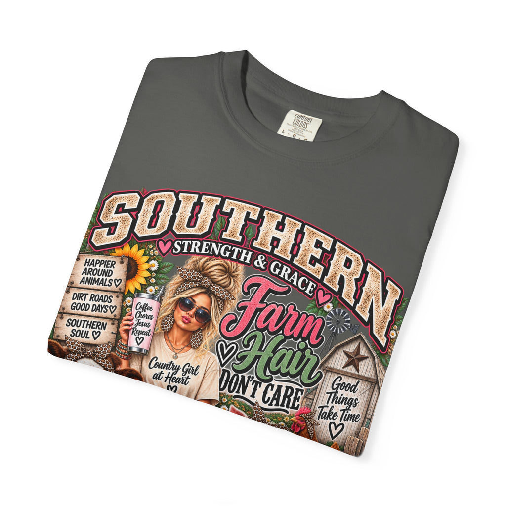 Southern Strength & Grace Farm Hair Don’t Care Country Girl Tee – Faith, Family & Country Living Shirt