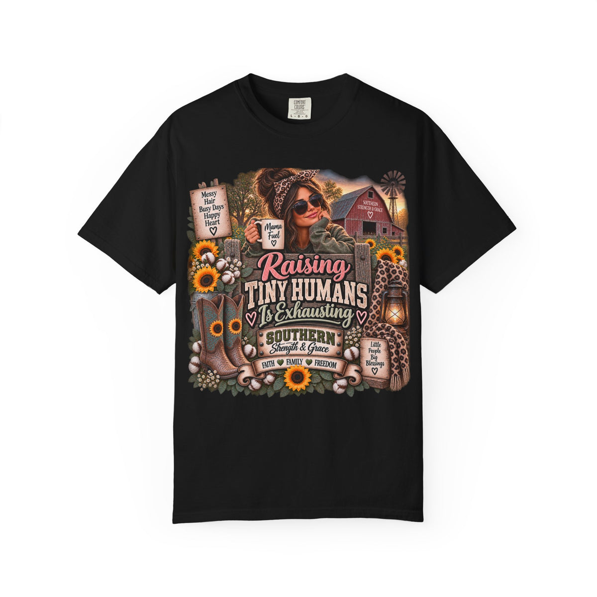 Raising Tiny Humans Farm Mom T-Shirt — Funny Southern Mama Parenting Tee