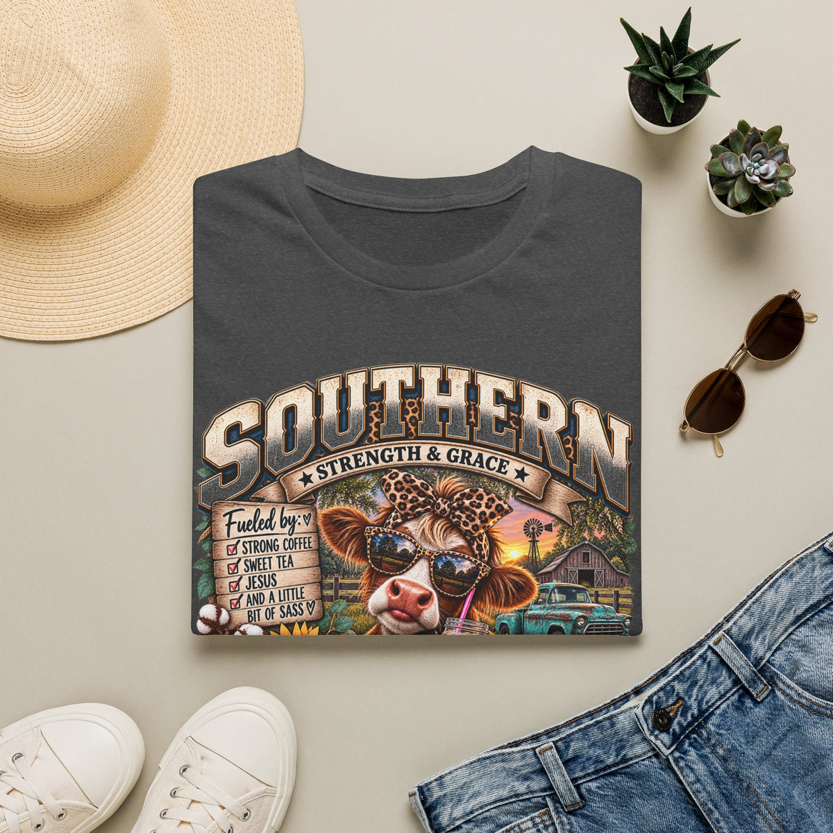 Southern Strength & Grace T-Shirt — Messy Bun, Dirty Boots