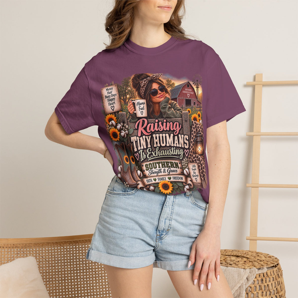 Raising Tiny Humans Farm Mom T-Shirt — Funny Southern Mama Parenting Tee