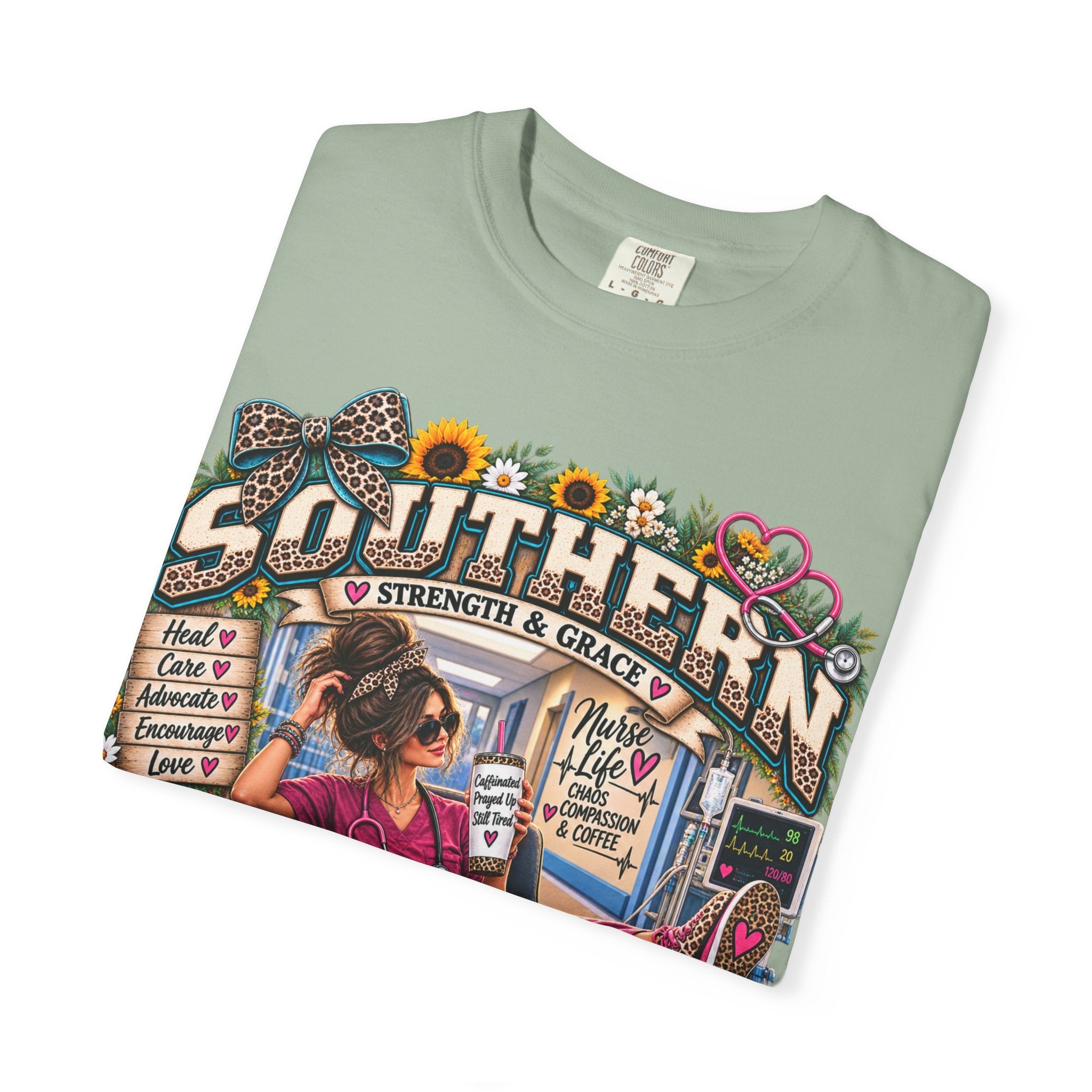 Southern Nurse T-Shirt — "Faith Family Nursing" Vintage Floral Graphic