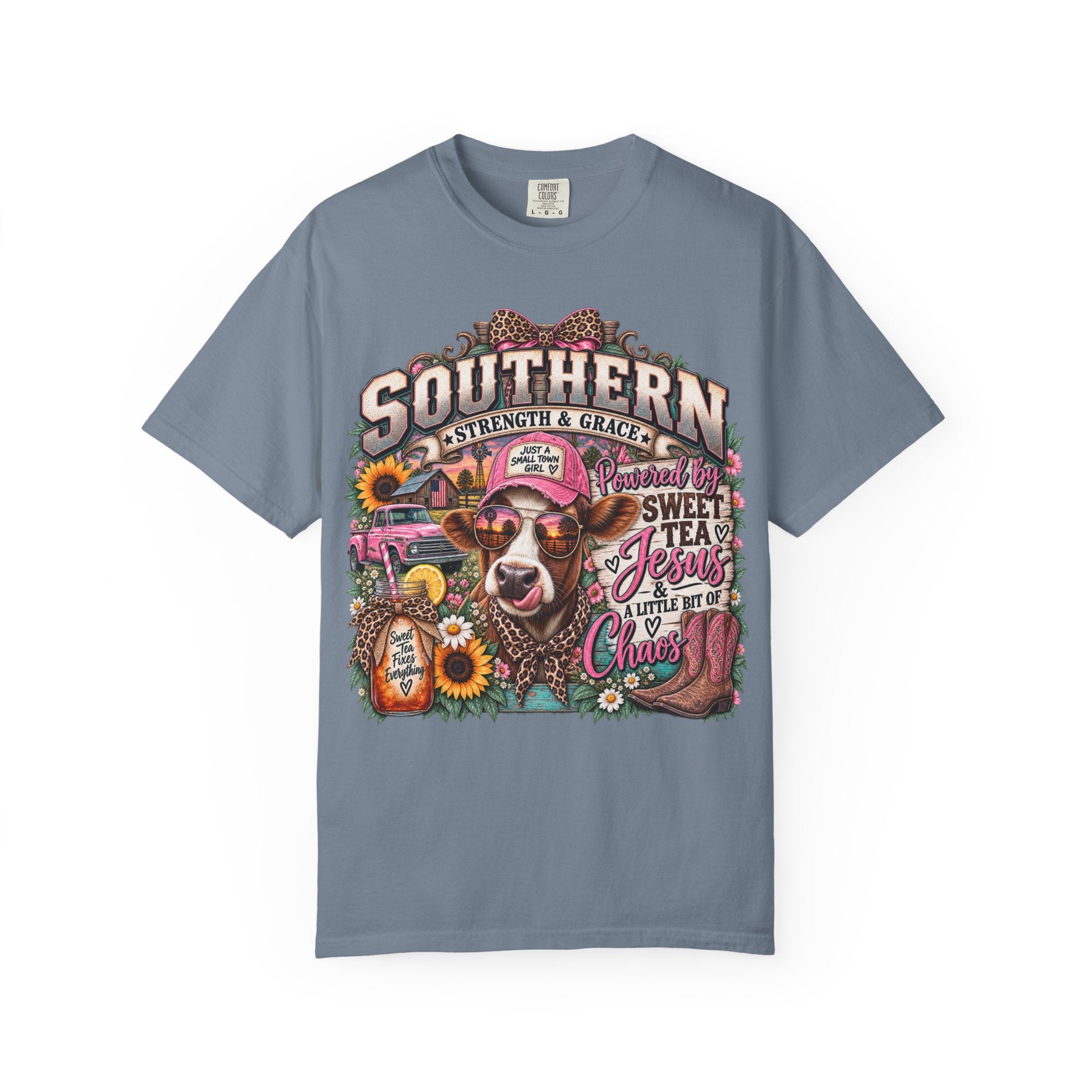 Southern Strength & Grace T-Shirt — Sweet Tea, Jesus & Country Cow Graphic Tee