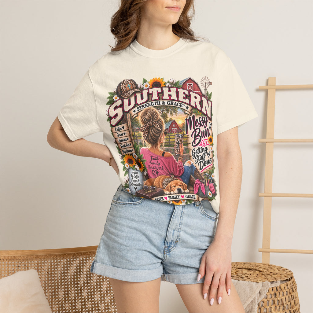 Southern Messy Bun T-Shirt — Strength & Grace Graphic Tee