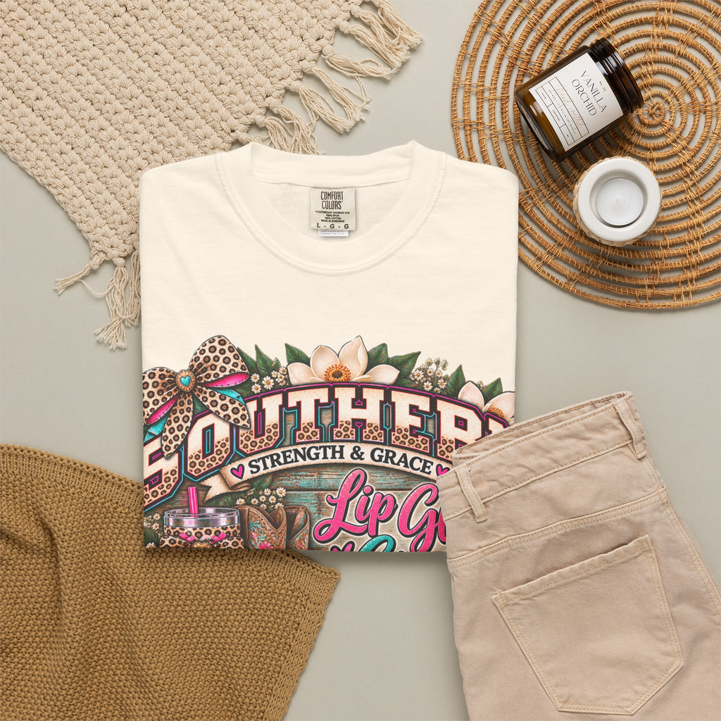 Southern Strength & Grace Tee – Lip Gloss, Grit & Faith Graphic Shirt