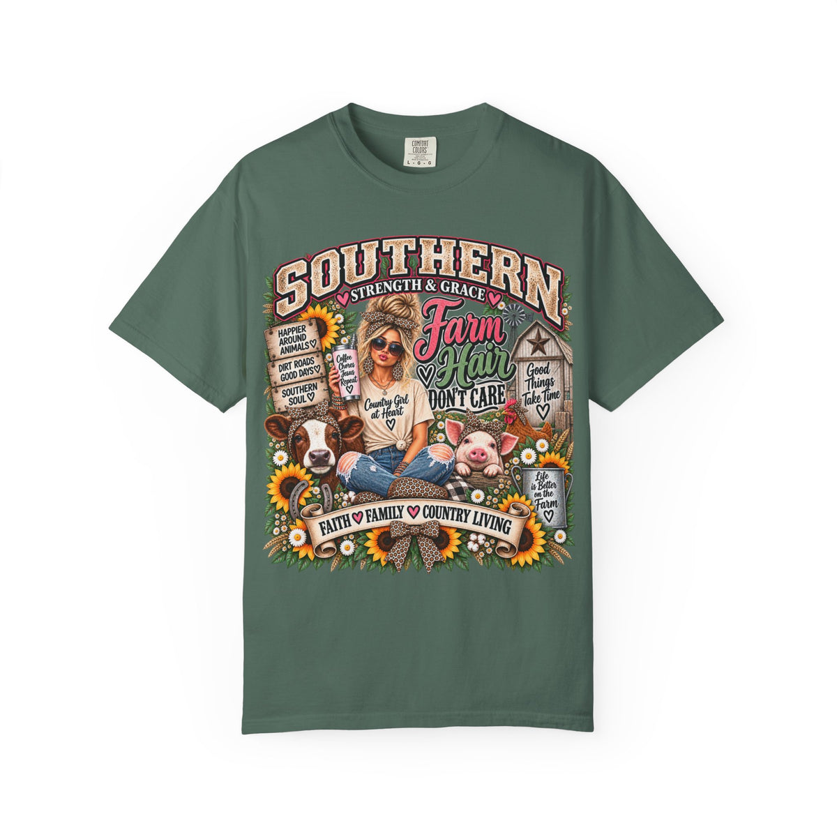 Southern Strength & Grace Farm Hair Don’t Care Country Girl Tee – Faith, Family & Country Living Shirt