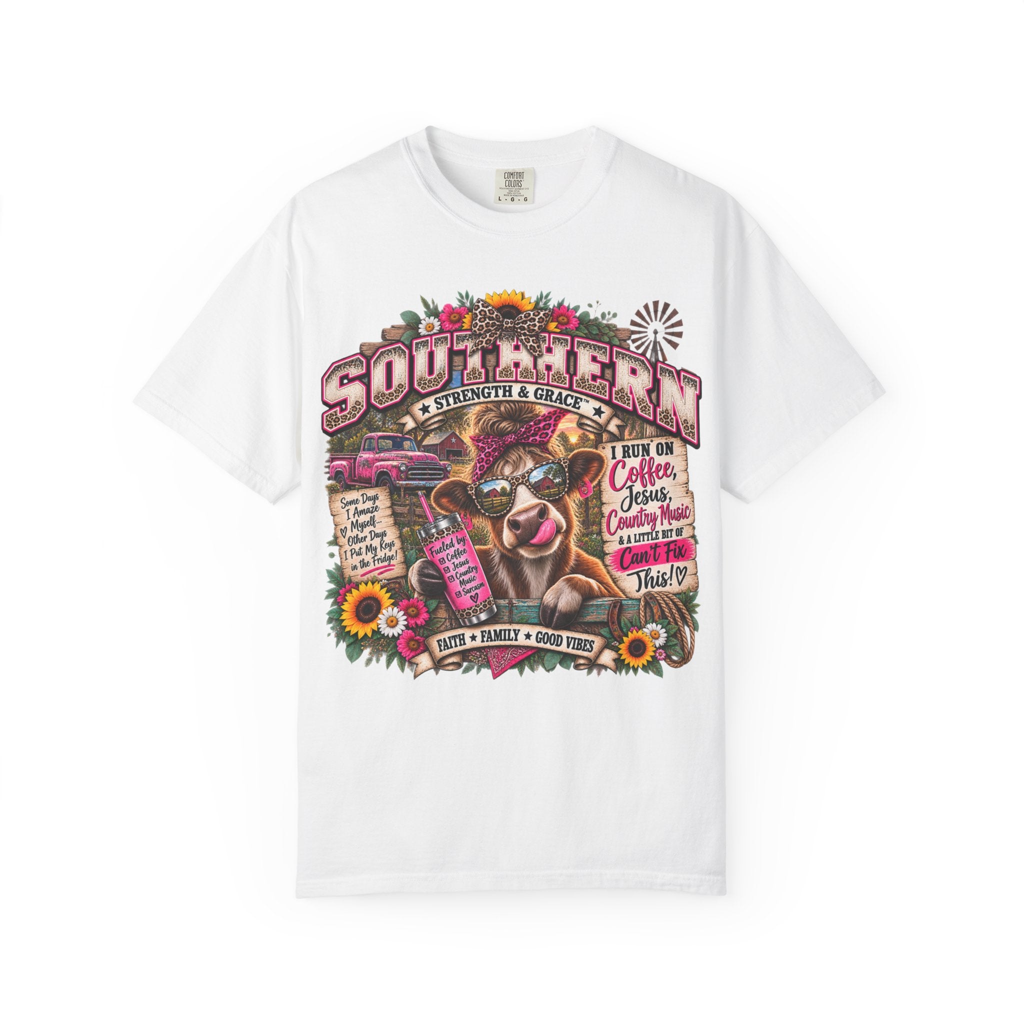 Southern Cow Graphic T-Shirt — "Southern by Strength & Grace" Vintage Country Tee