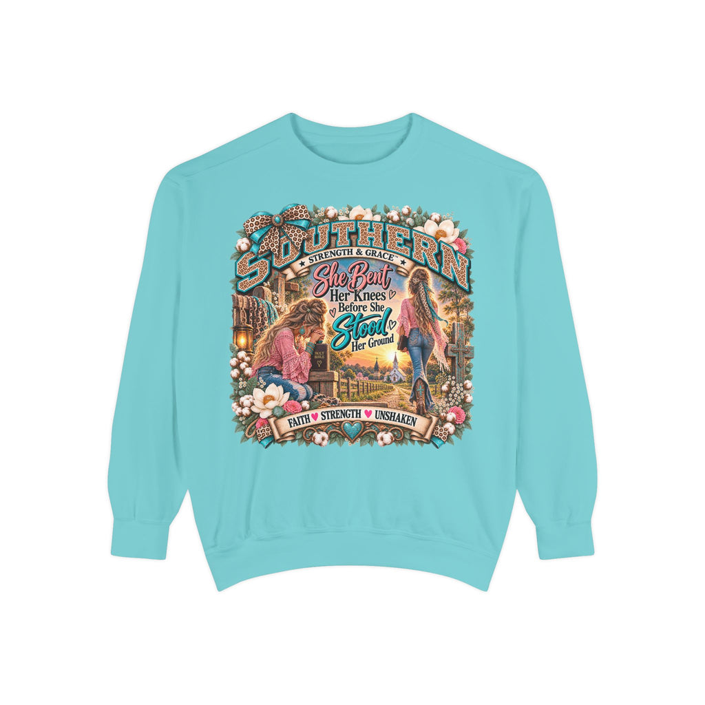 Southern Strength & Grace | She Bent Her Knees Before She Stood Her Ground Faith Sweatshirt