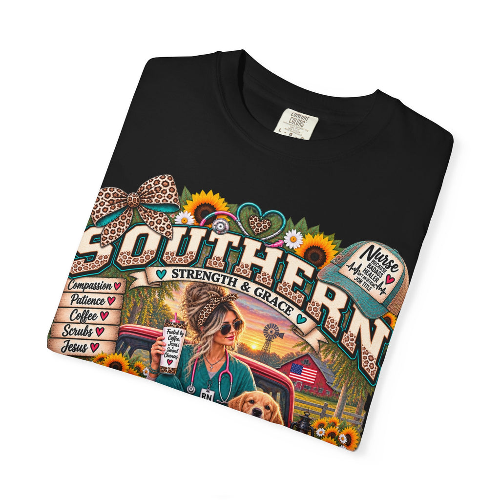 Southern Roots Vintage T-Shirt — 'Southern' Graphic with Sunflowers & Dog