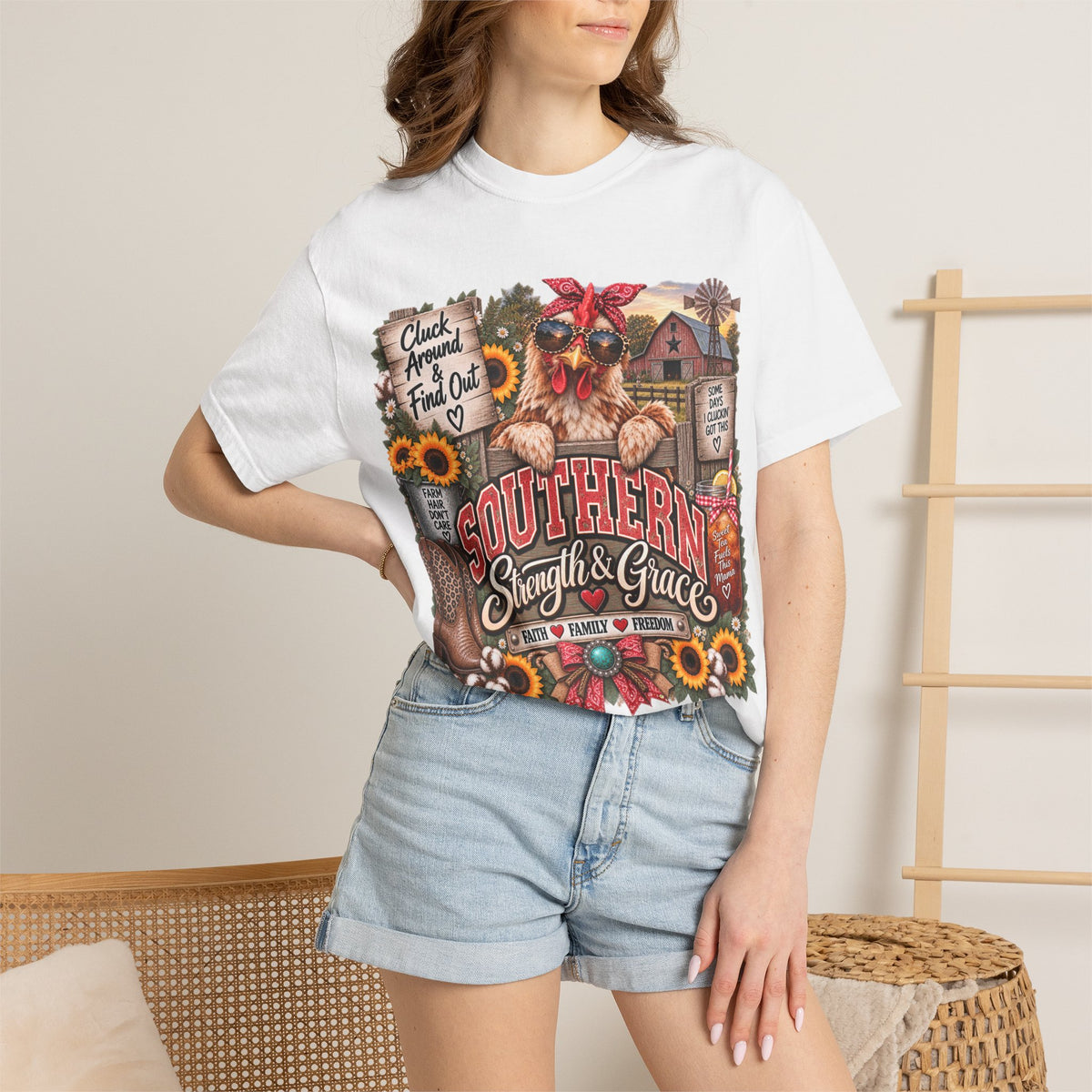Southern Strength & Grace T-Shirt — Cluck Around & Find Out