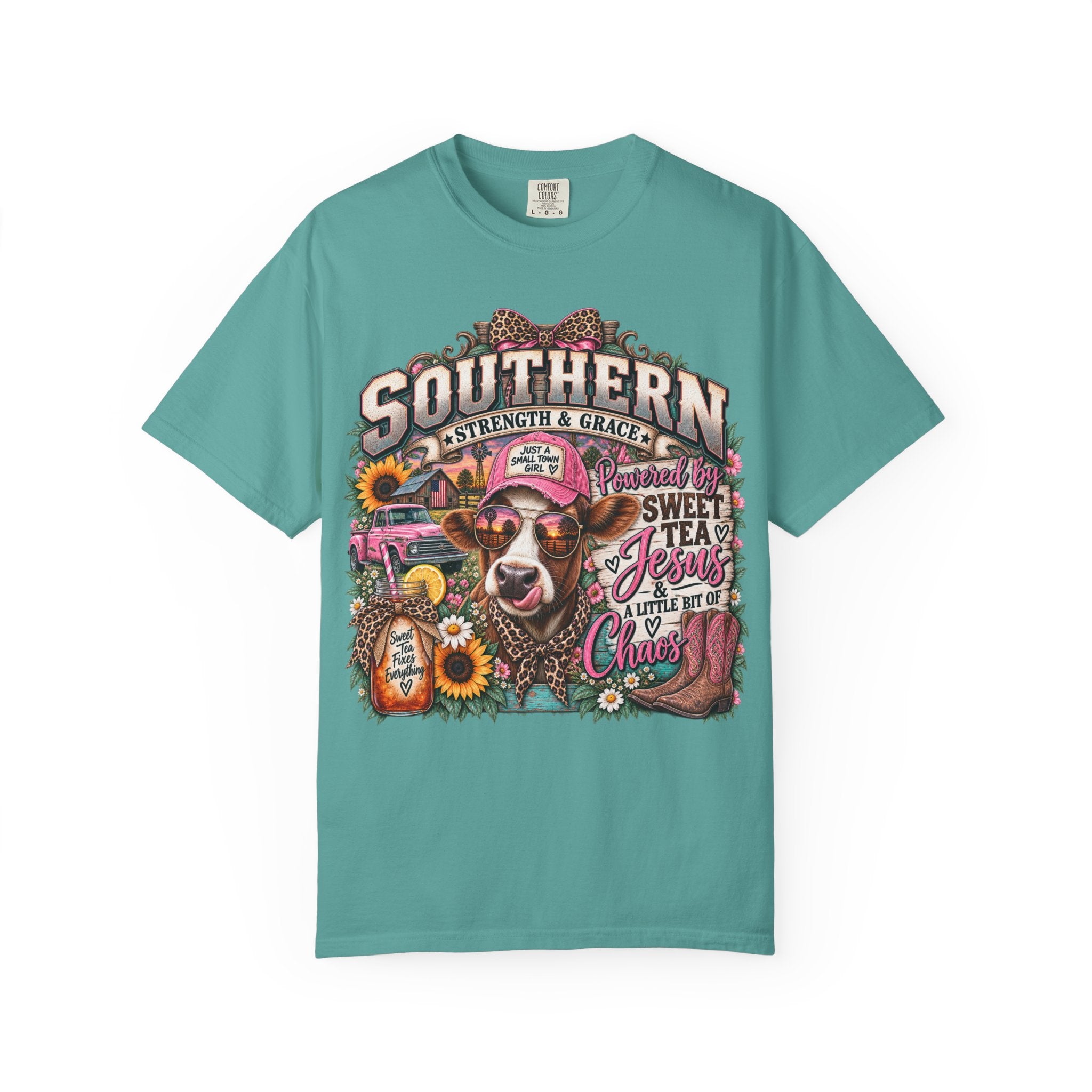 Southern Strength & Grace T-Shirt — Sweet Tea, Jesus & Country Cow Graphic Tee