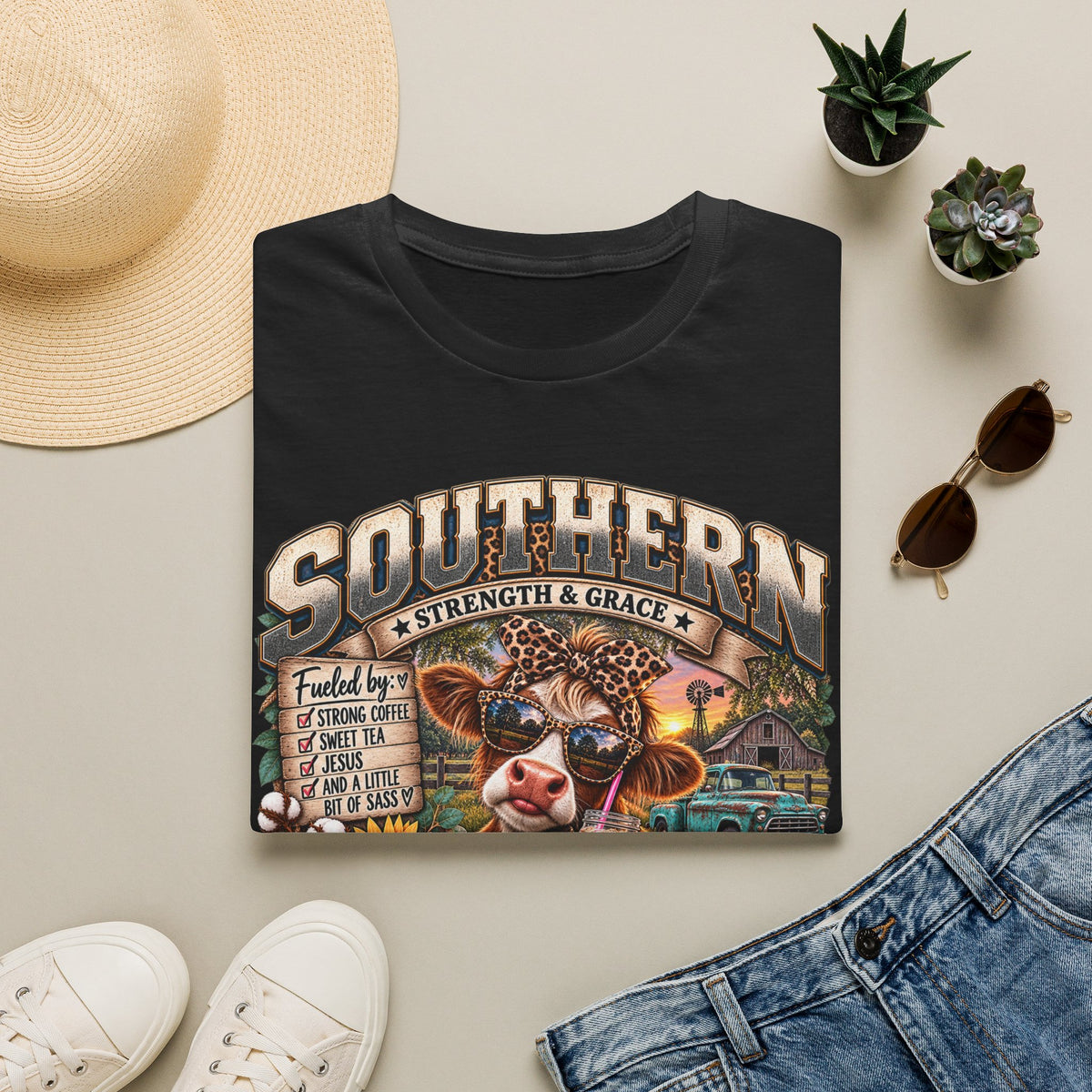 Southern Strength & Grace T-Shirt — Messy Bun, Dirty Boots