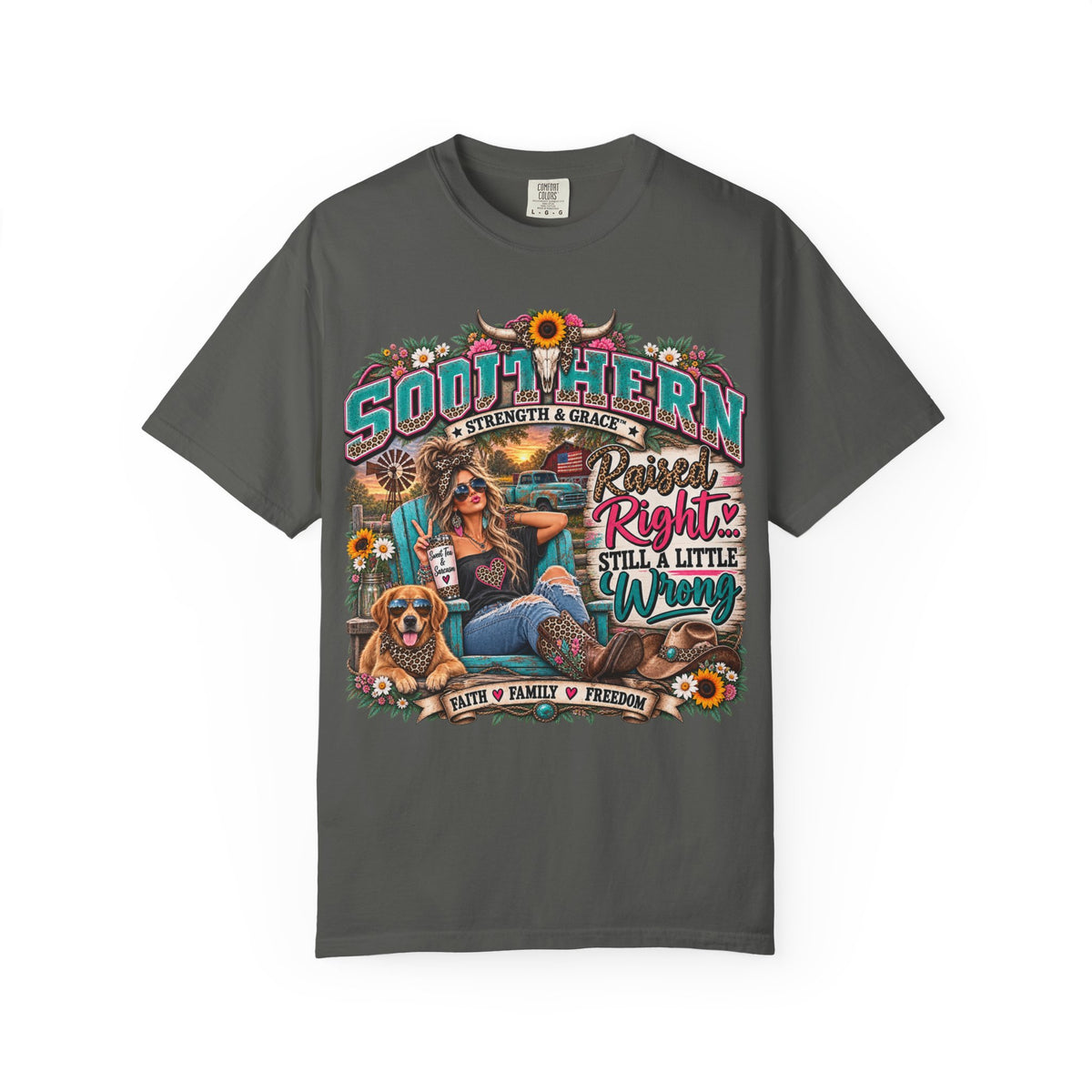 Southern Vibes T-Shirt — "Raised Right...Still A Little Wild" Graphic Tee