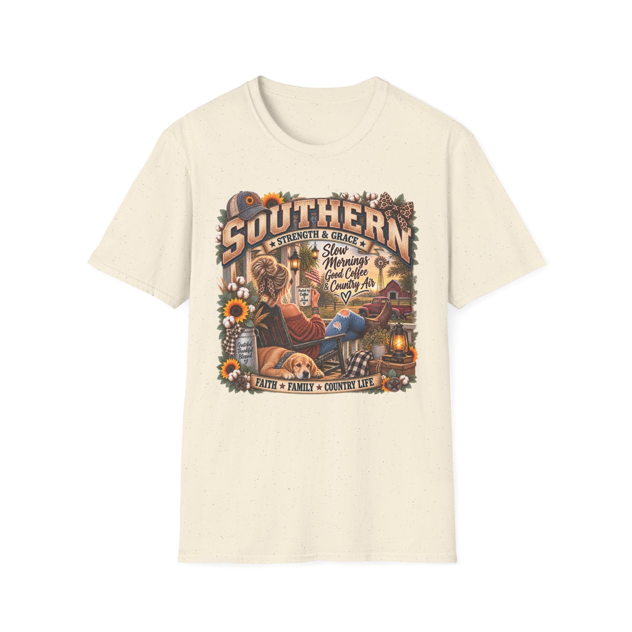 Southern Strength & Grace T-Shirt — 'Southern' Country Life Graphic Tee (Slow Mornings, Good Coffee & Country Air)