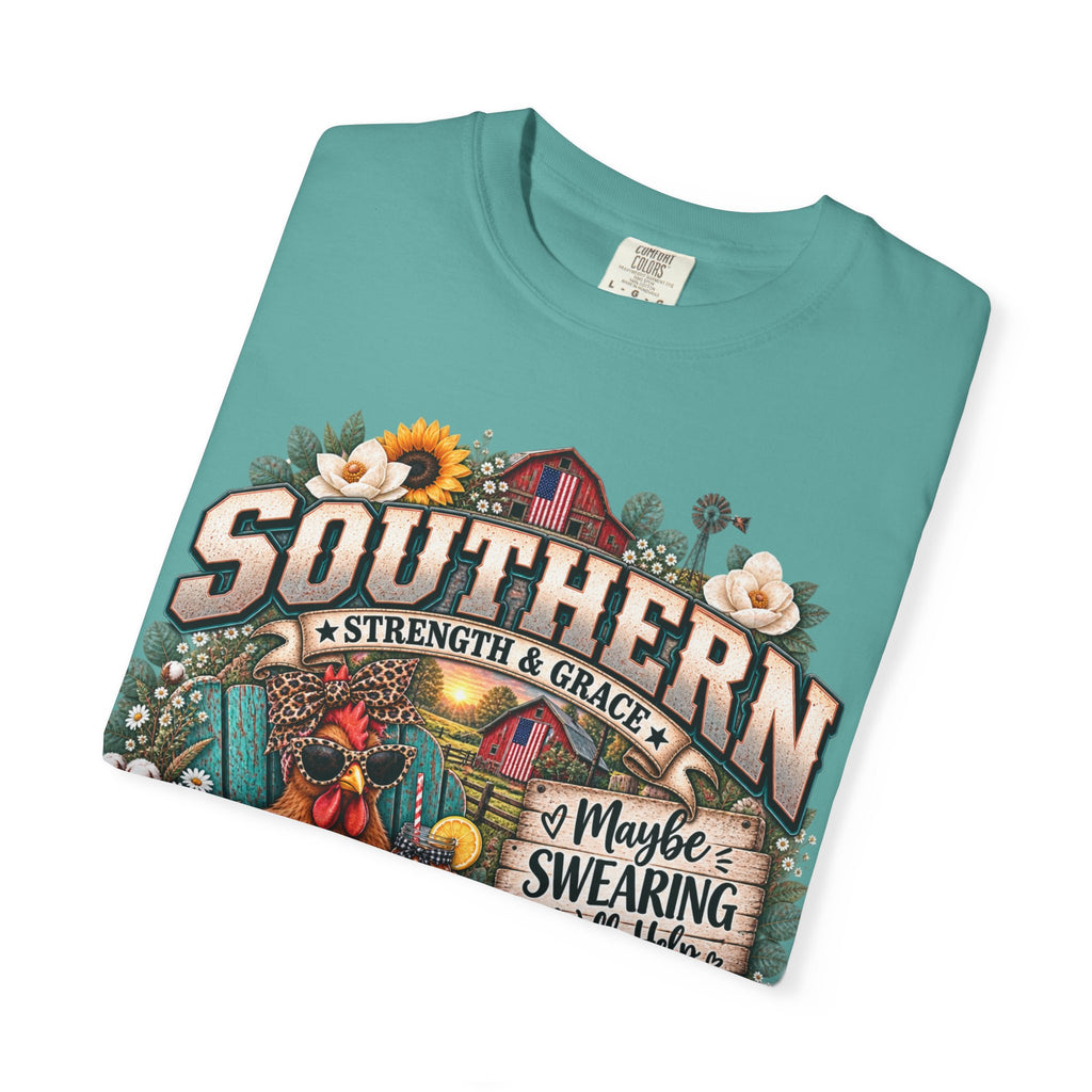 Southern Chicken Farmhouse T-Shirt — "Maybe Swearing, Maybe Hope" Graphic