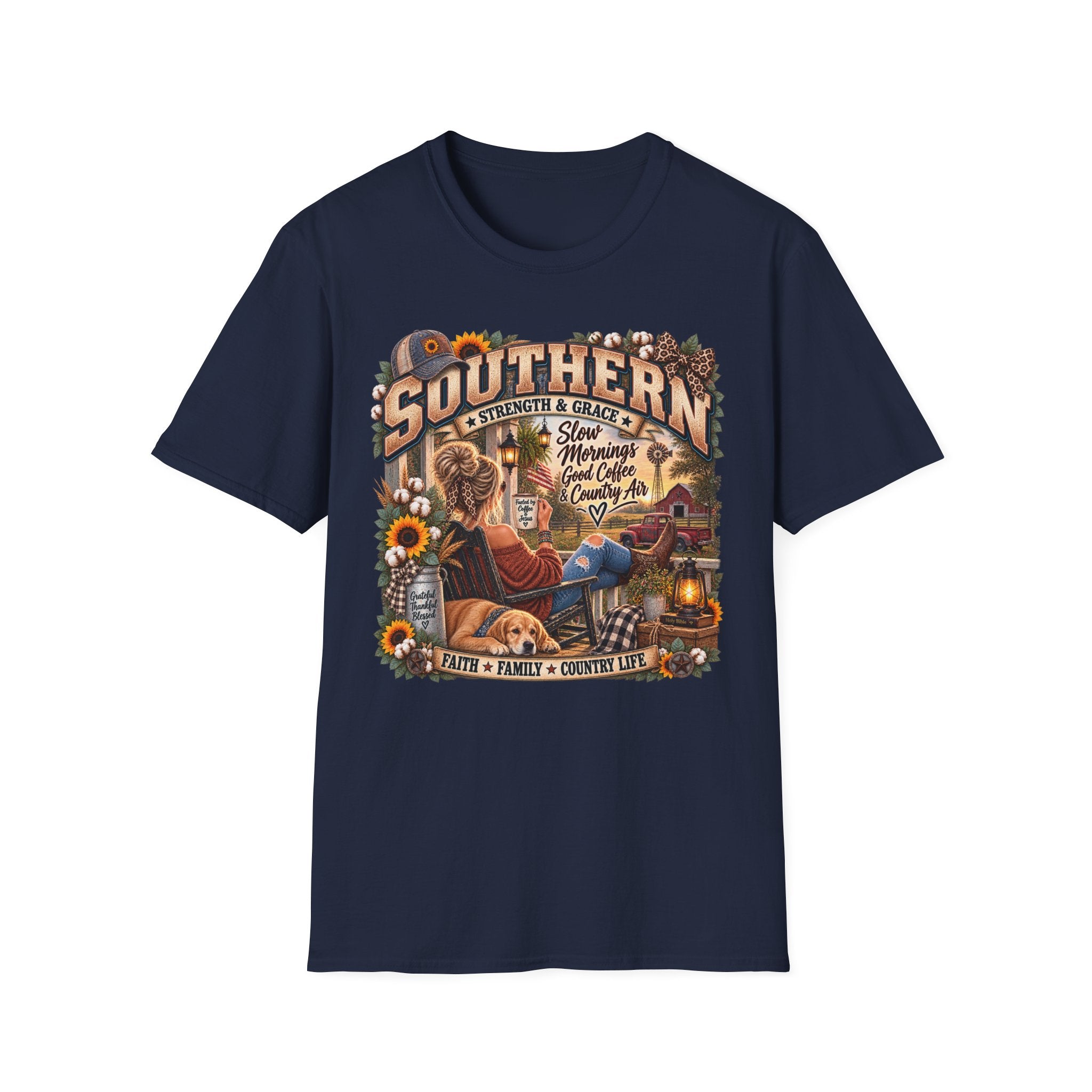 Southern Strength & Grace T-Shirt — 'Southern' Country Life Graphic Tee (Slow Mornings, Good Coffee & Country Air)